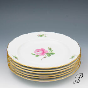 6 Speiseteller Meissen im DekorRote Rose