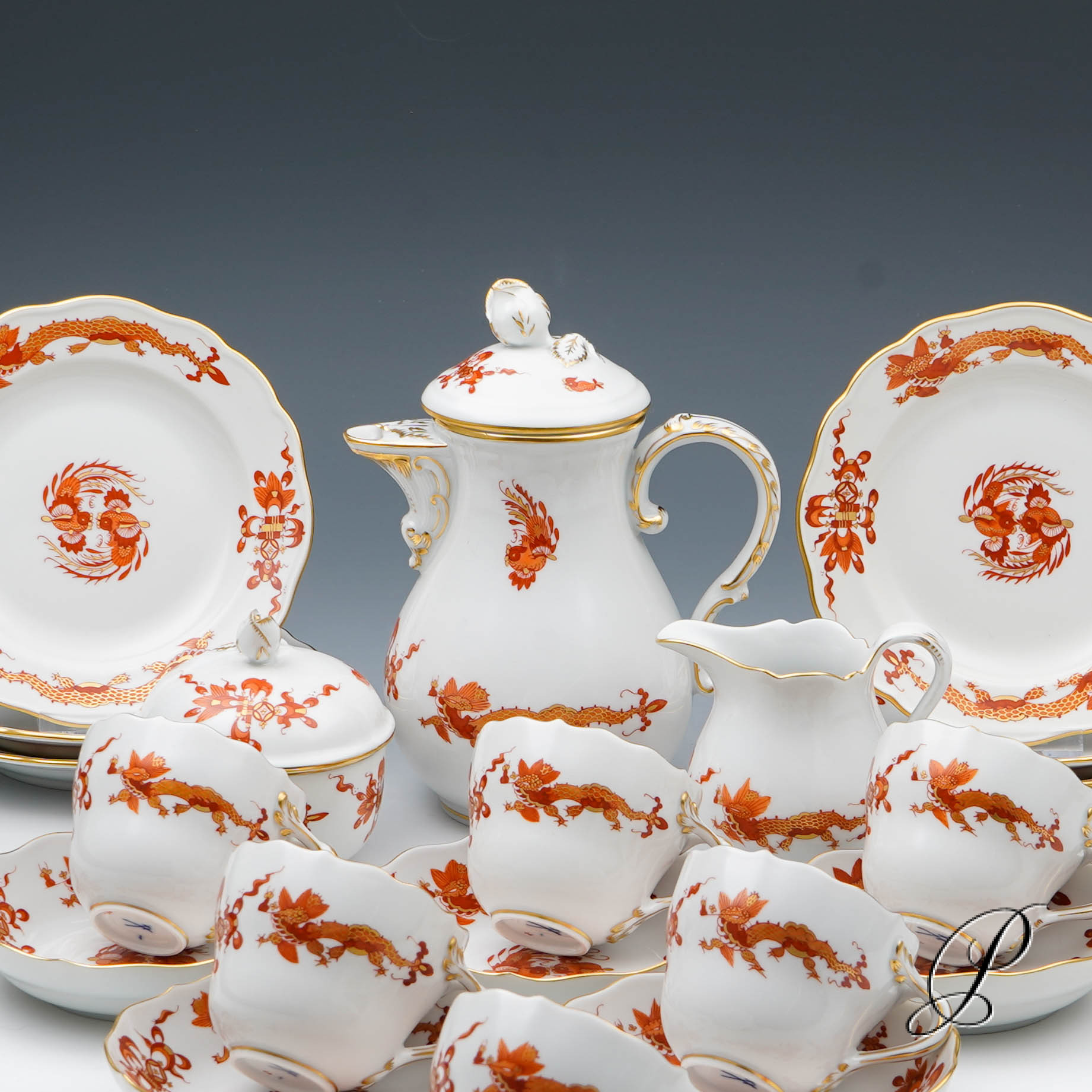 Mokkaservice Meissen 1.Wahl Reicher Drache rot – Bild 2