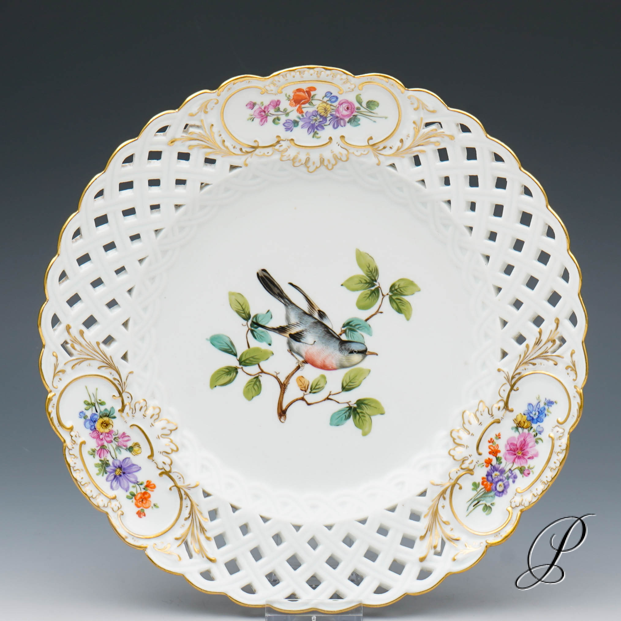 Durchbruchteller Meissen um 1880 Jhd. mit Vogelmalerei