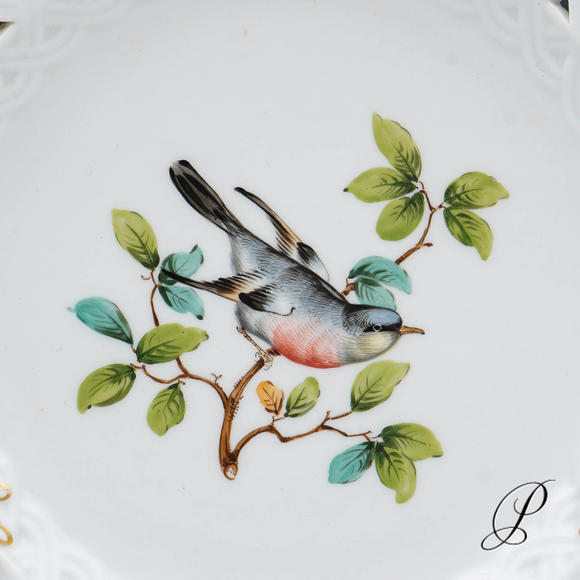 Durchbruchteller Meissen um 1880 Jhd. mit Vogelmalerei – Bild 3