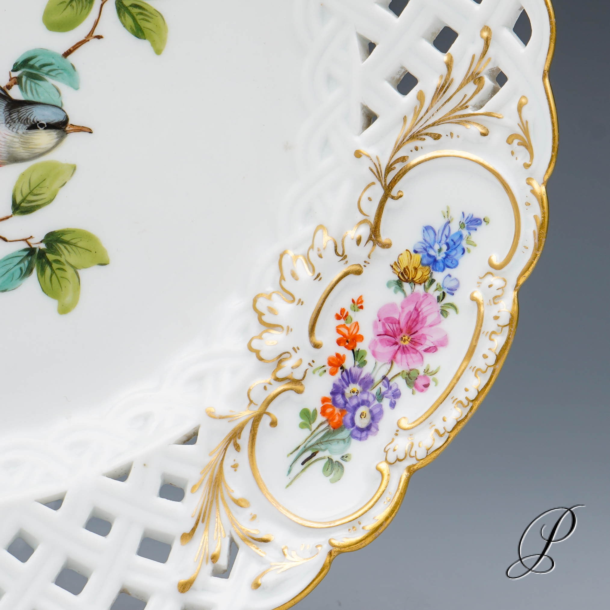 Durchbruchteller Meissen um 1880 Jhd. mit Vogelmalerei – Bild 4