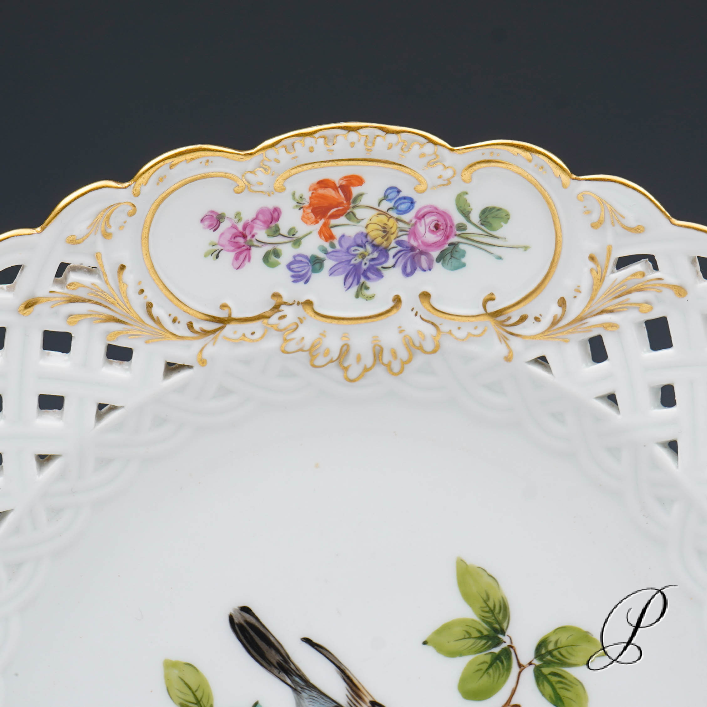 Durchbruchteller Meissen um 1880 Jhd. mit Vogelmalerei – Bild 5