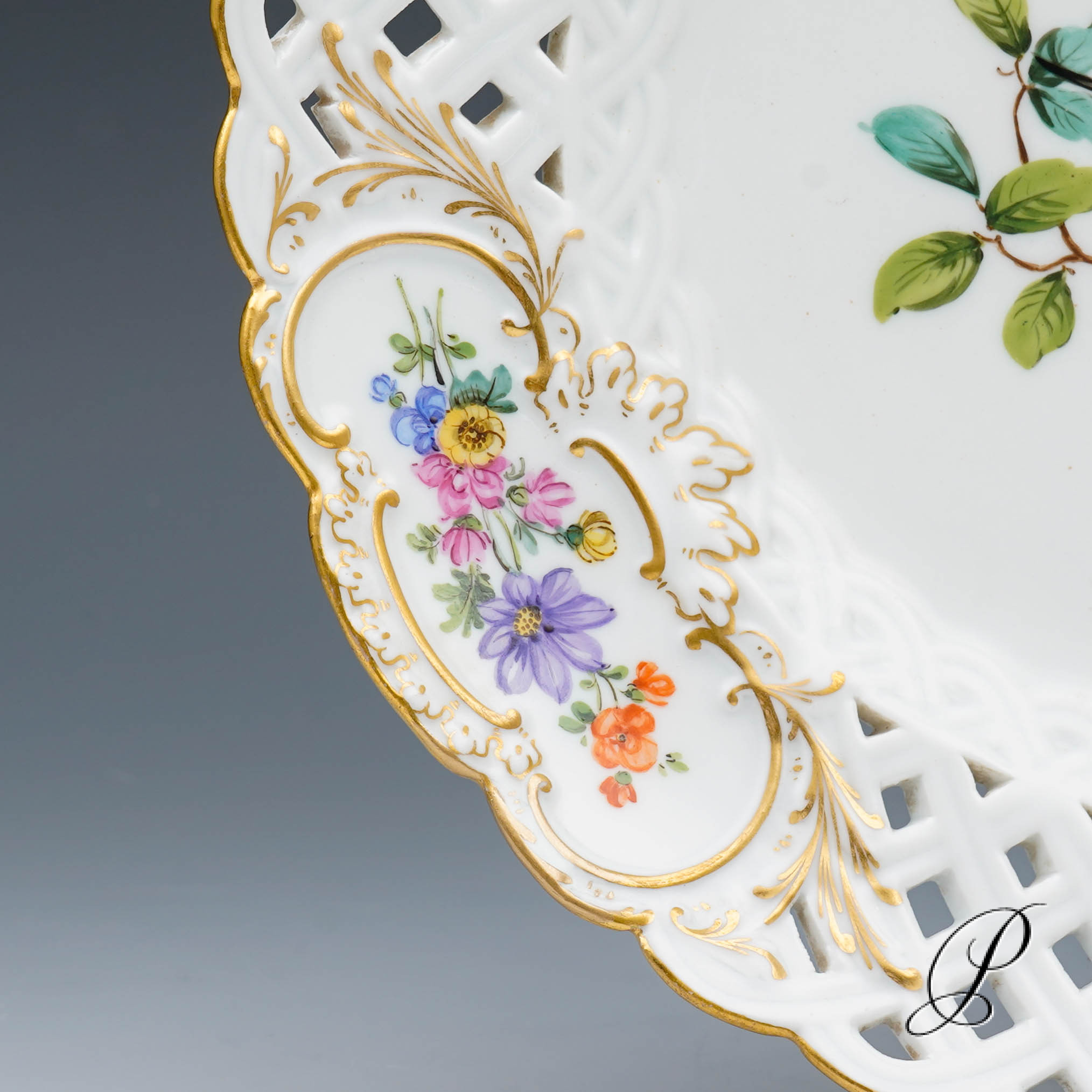 Durchbruchteller Meissen um 1880 Jhd. mit Vogelmalerei – Bild 6