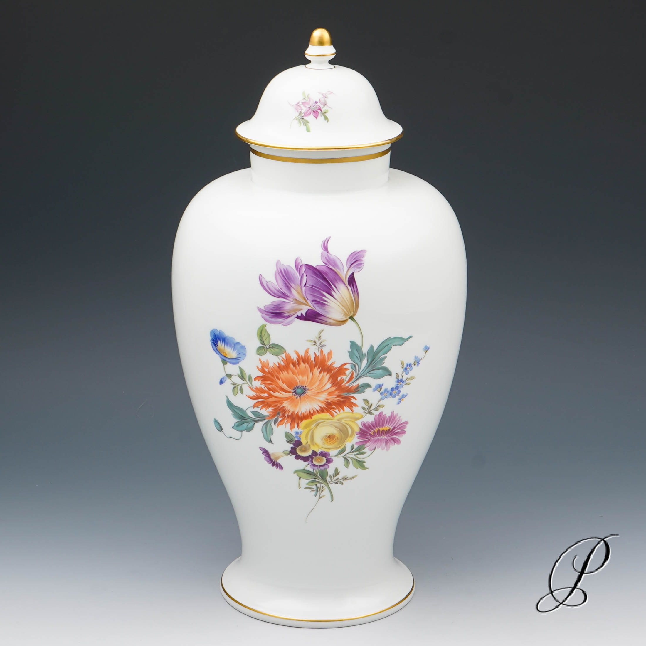 große Deckelvase Meissen mit Blumenbukett – Bild 2