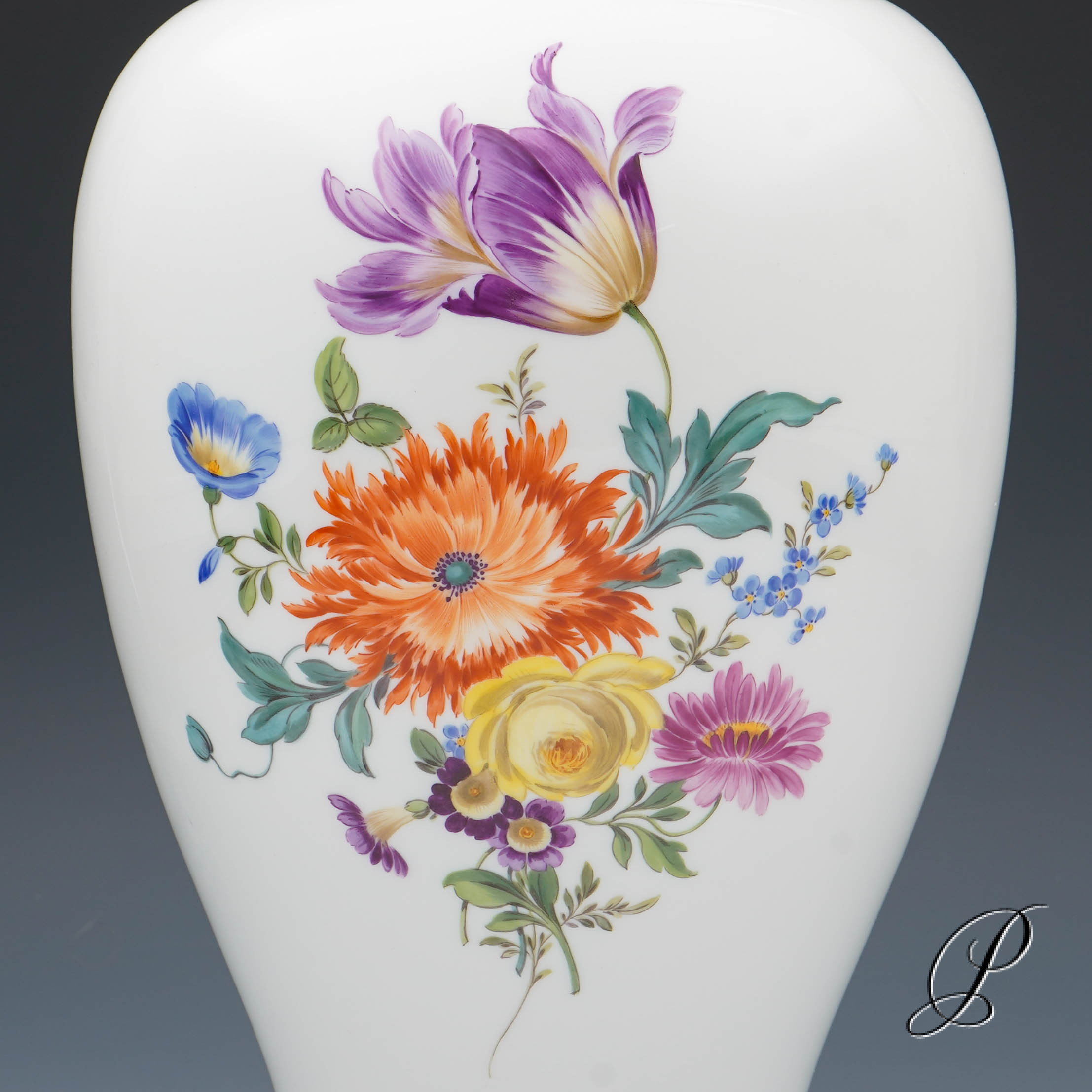 große Deckelvase Meissen mit Blumenbukett – Bild 3