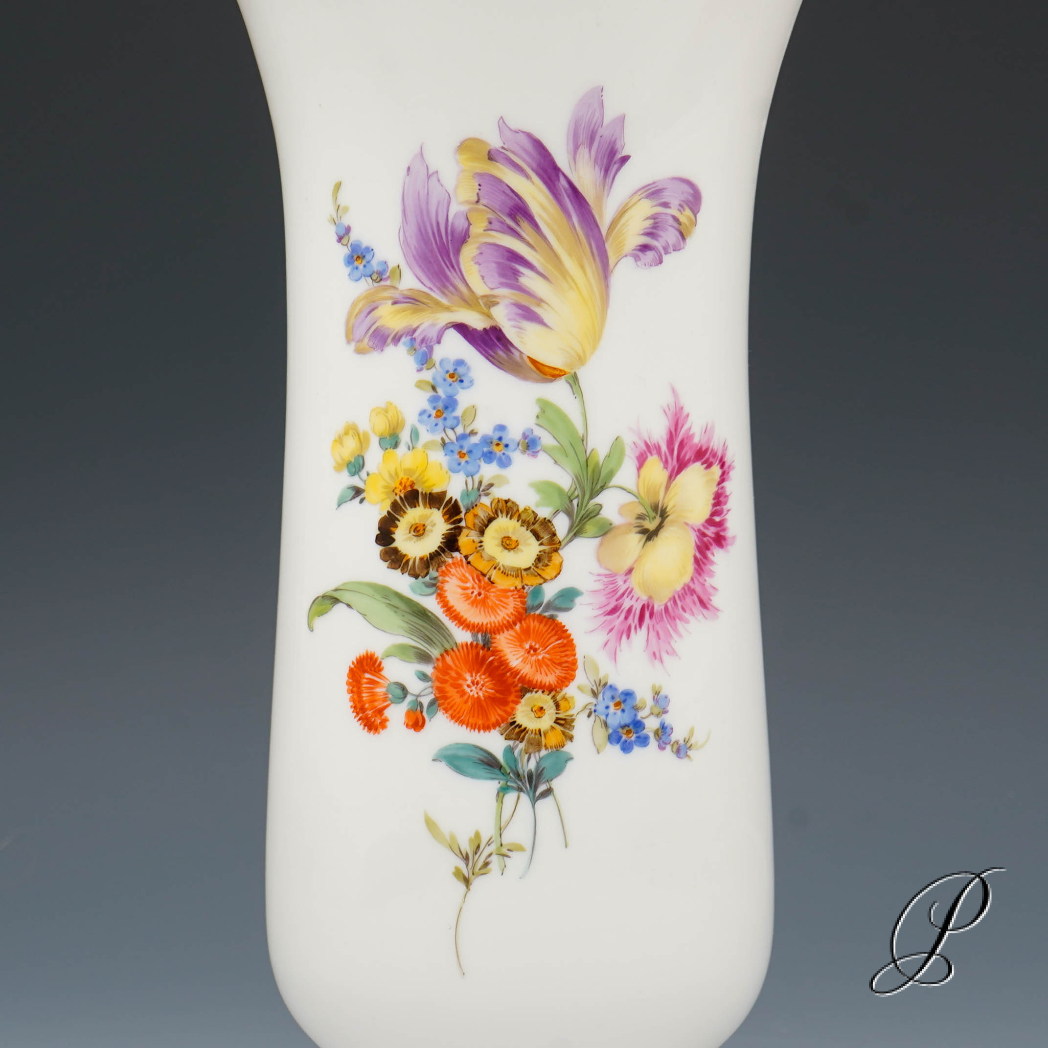 tolle Vase Meissen 1.Wahl mit großem Blumenbukett – Bild 2