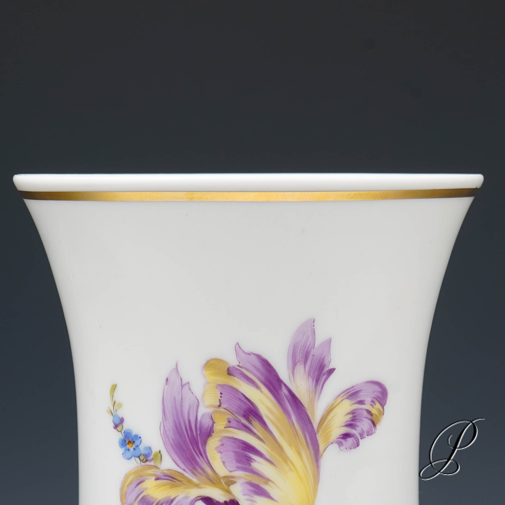 tolle Vase Meissen 1.Wahl mit großem Blumenbukett – Bild 3