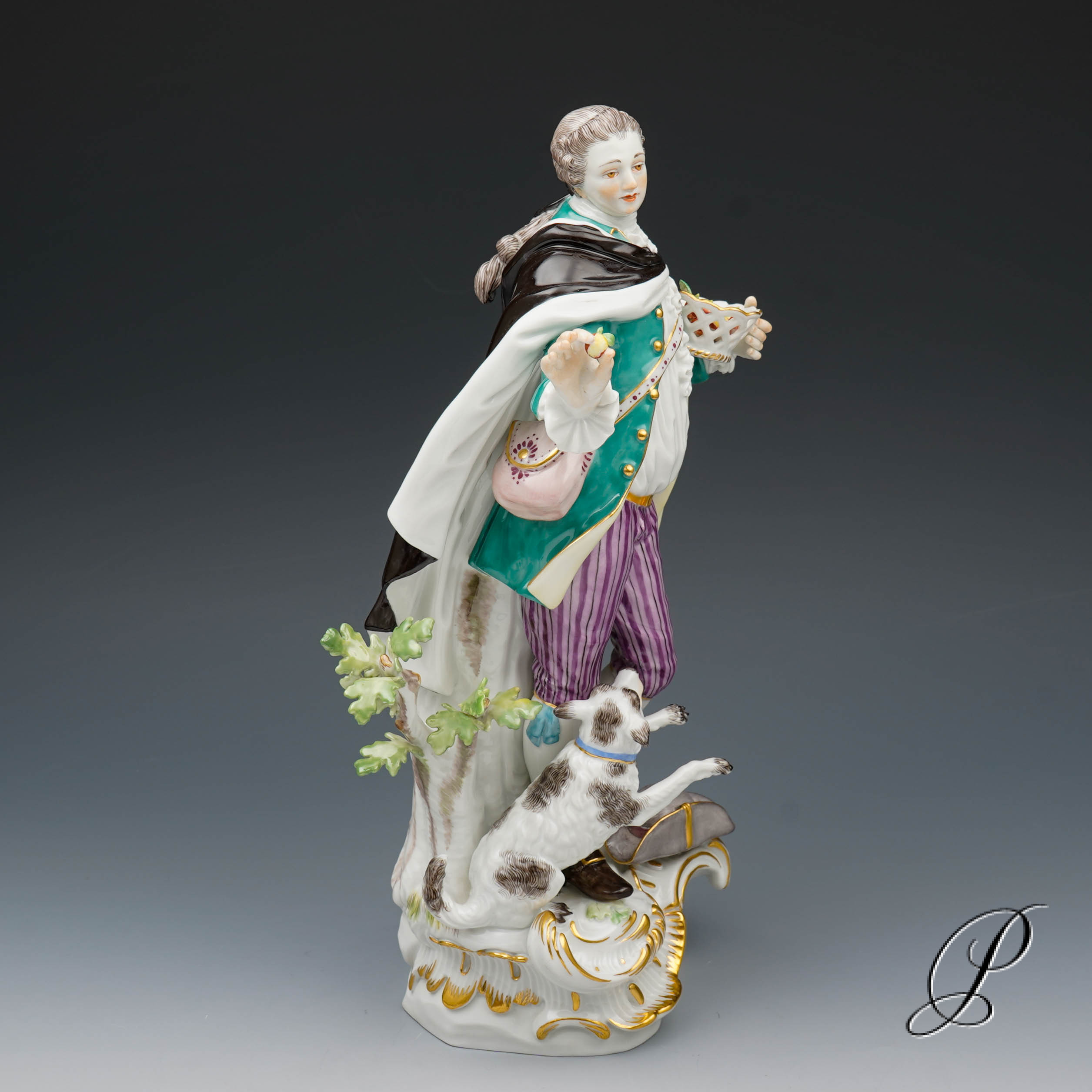 wunderschöne große Meissen Figur 1.Wahl - Schäfer mit Hund und Korb – Bild 3