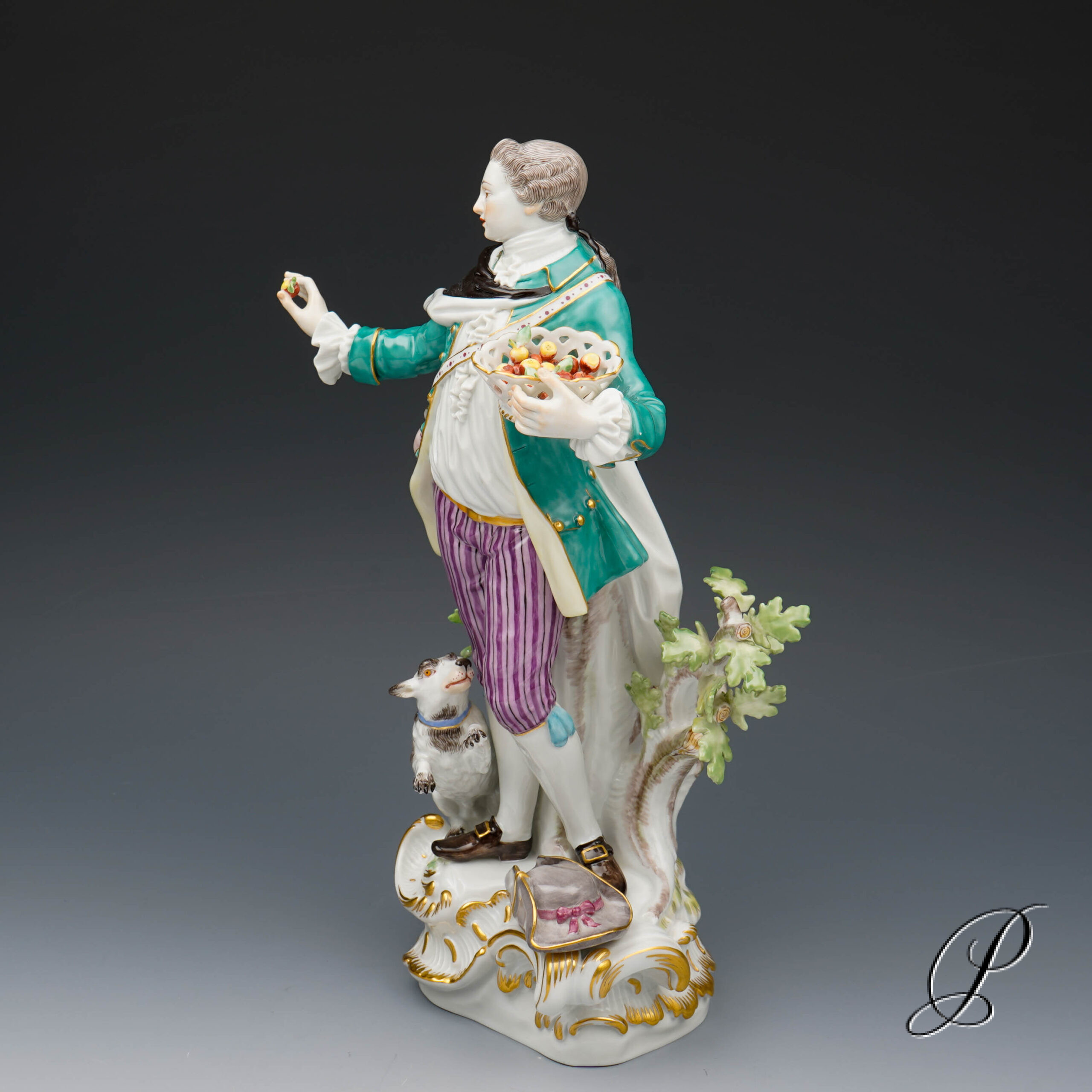 wunderschöne große Meissen Figur 1.Wahl - Schäfer mit Hund und Korb – Bild 7