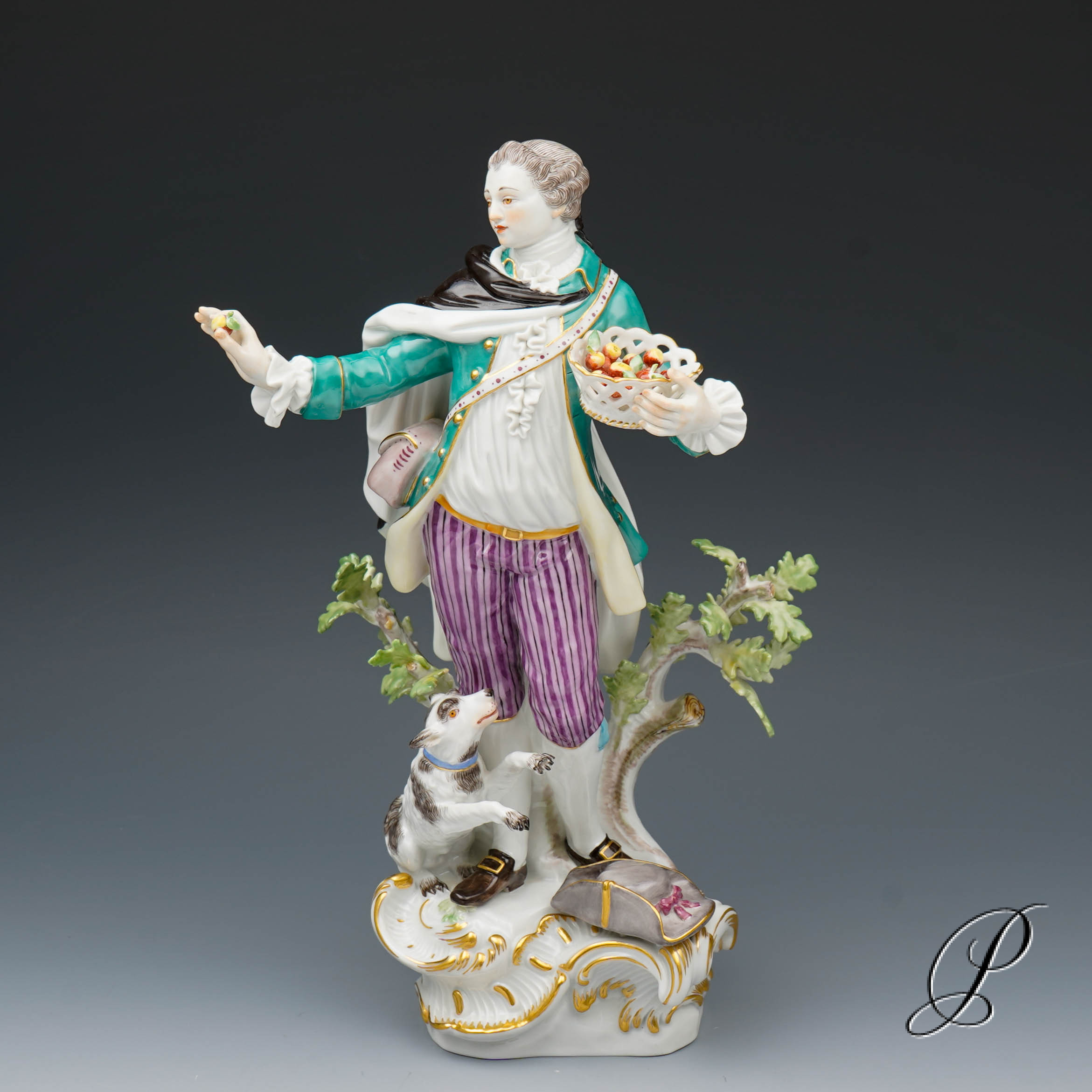 wunderschöne große Meissen Figur 1.Wahl - Schäfer mit Hund und Korb – Bild 8