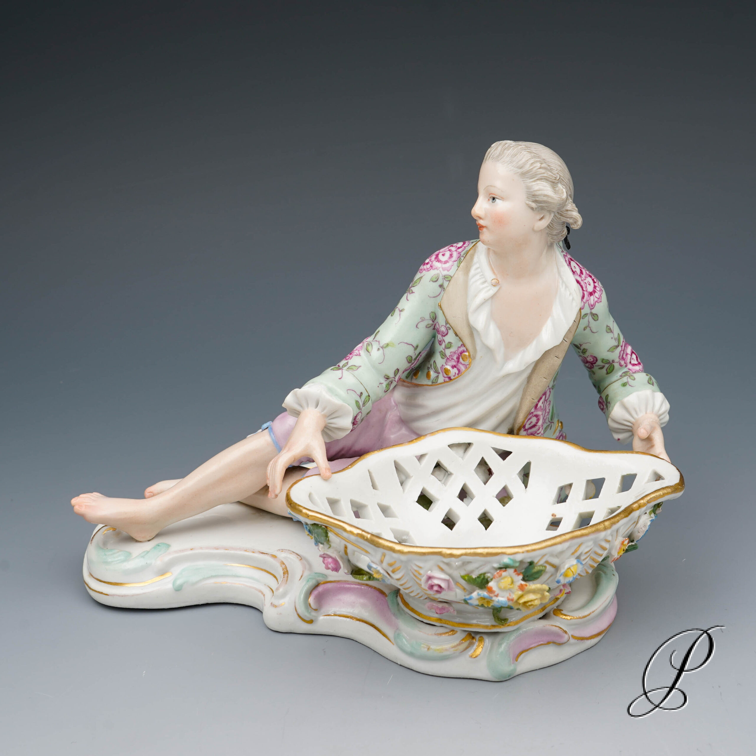 Figur Meissen um 1900 Jhd. Mann an Schale – Bild 2