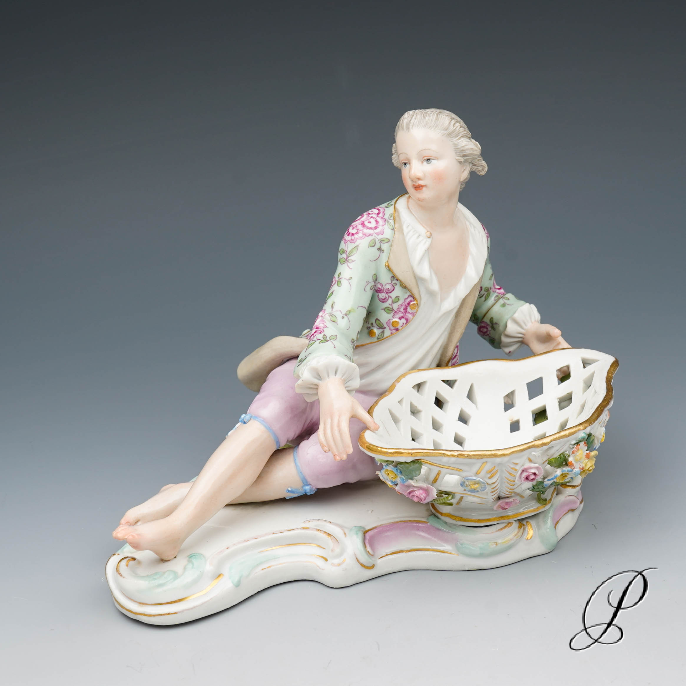 Figur Meissen um 1900 Jhd. Mann an Schale