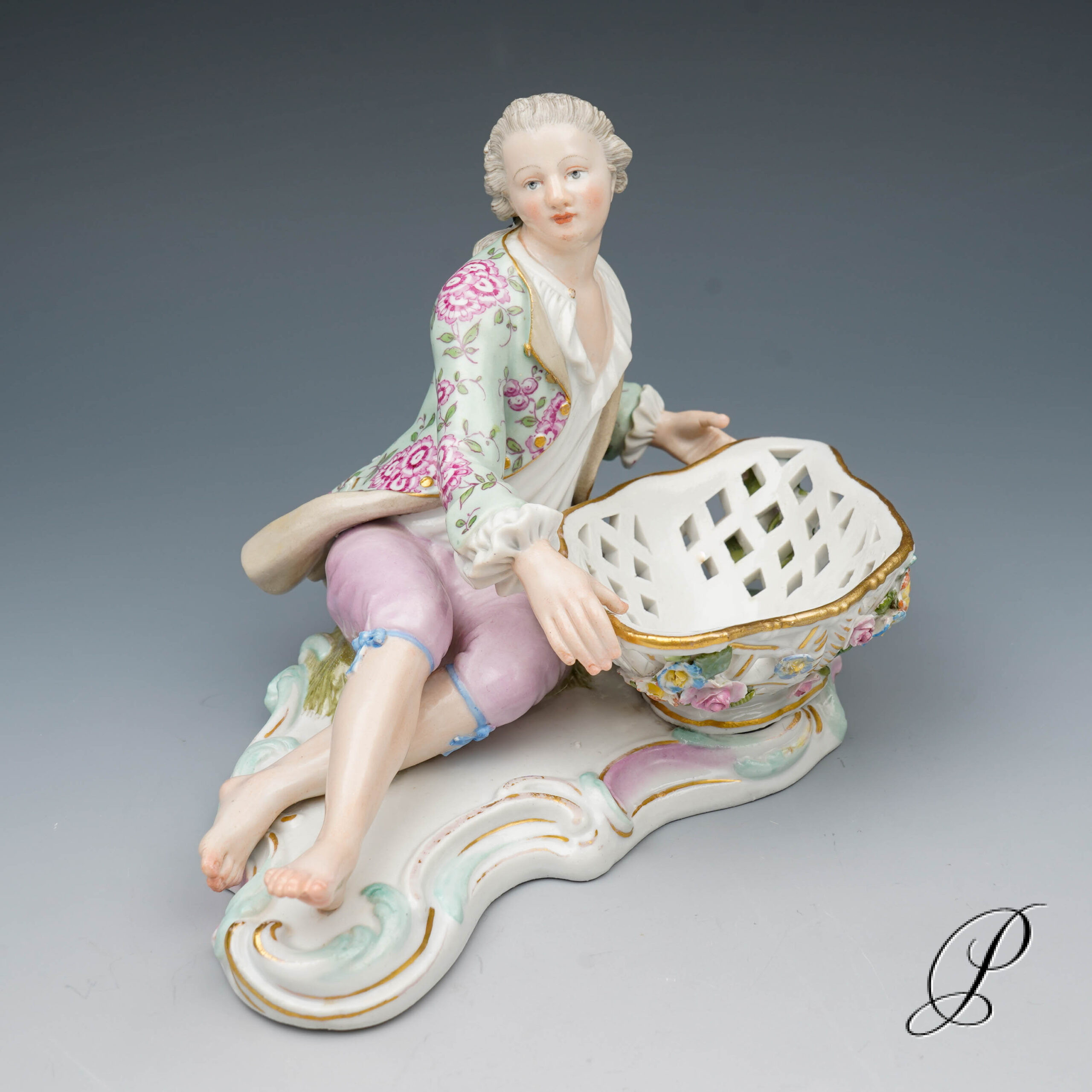 Figur Meissen um 1900 Jhd. Mann an Schale – Bild 3