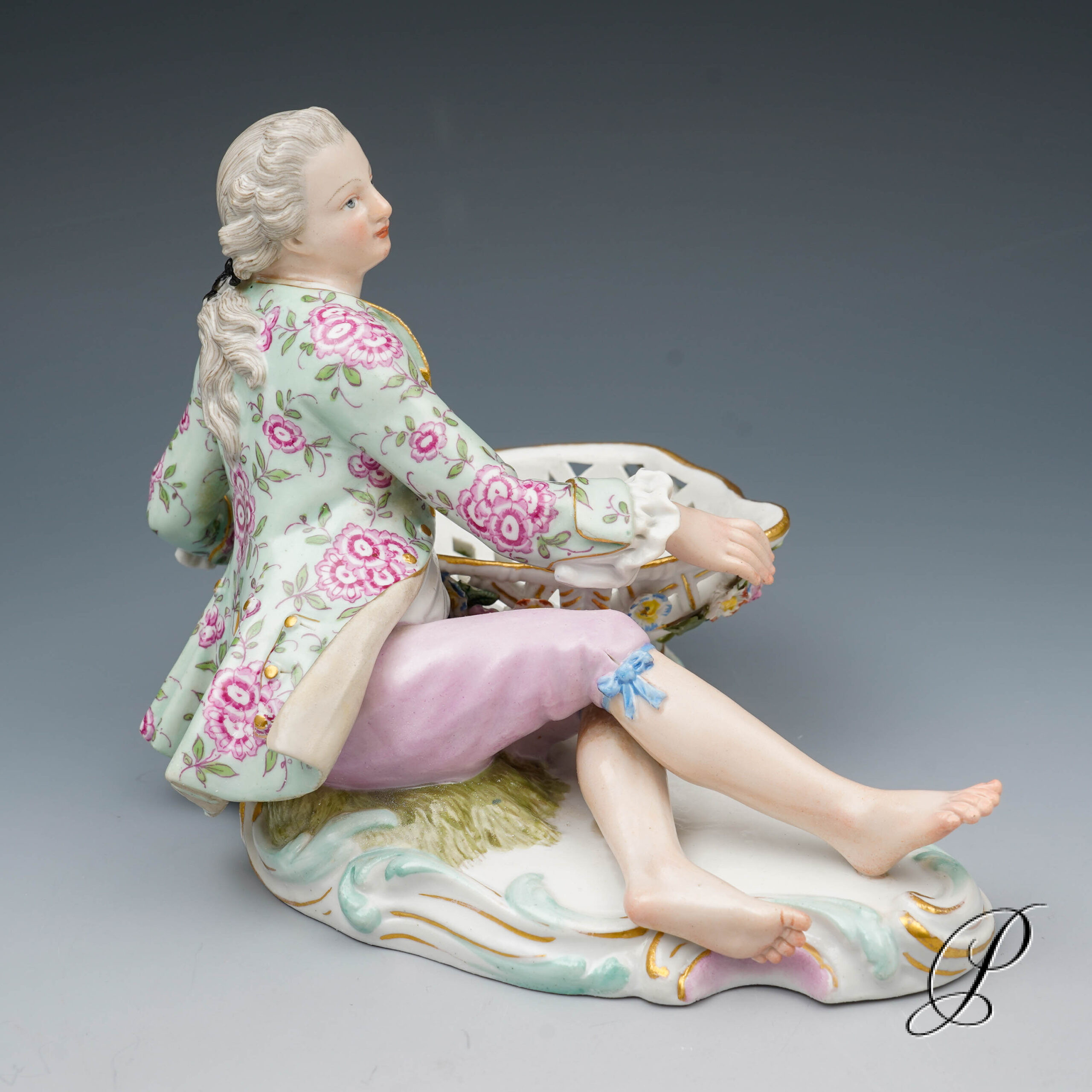 Figur Meissen um 1900 Jhd. Mann an Schale – Bild 4