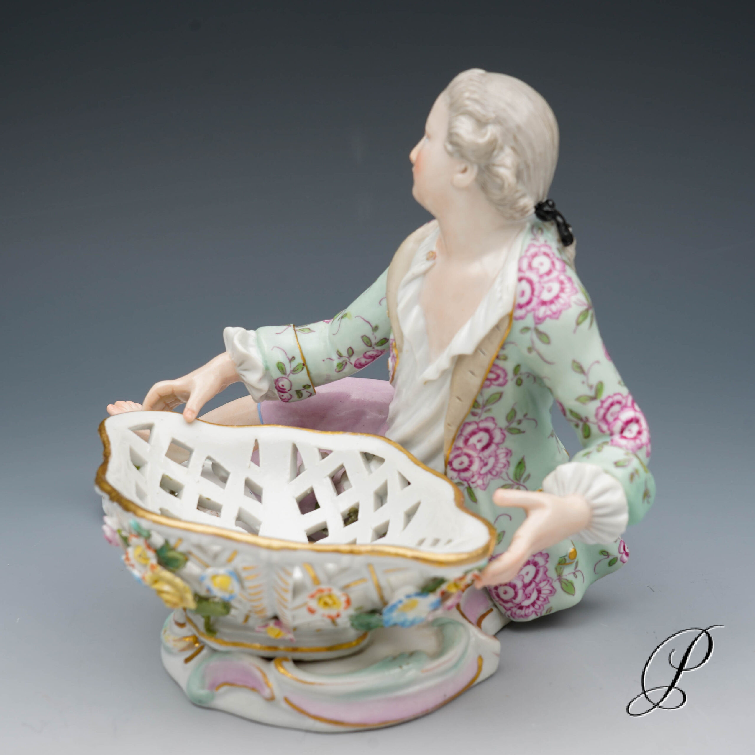 Figur Meissen um 1900 Jhd. Mann an Schale – Bild 7