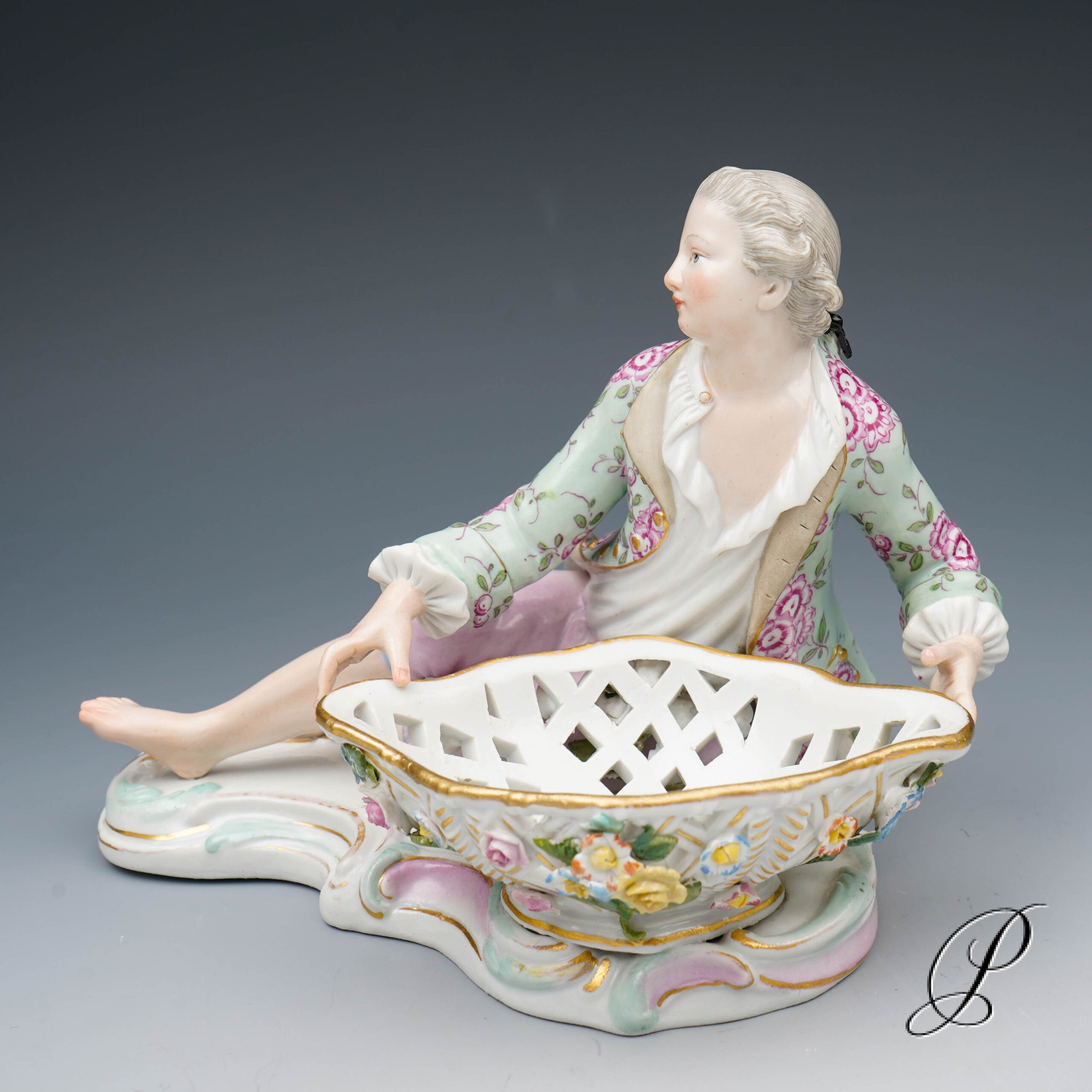 Figur Meissen um 1900 Jhd. Mann an Schale – Bild 8