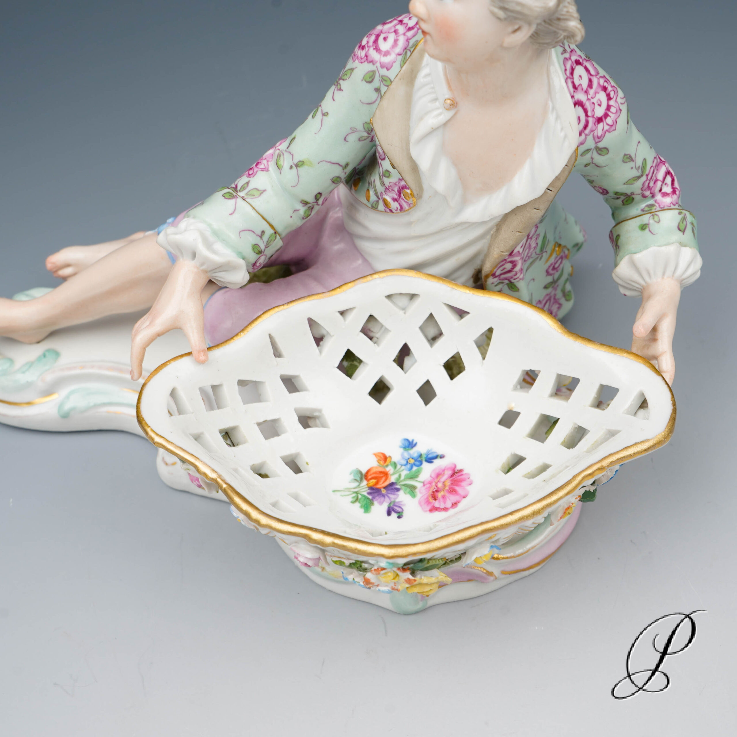 Figur Meissen um 1900 Jhd. Mann an Schale – Bild 9