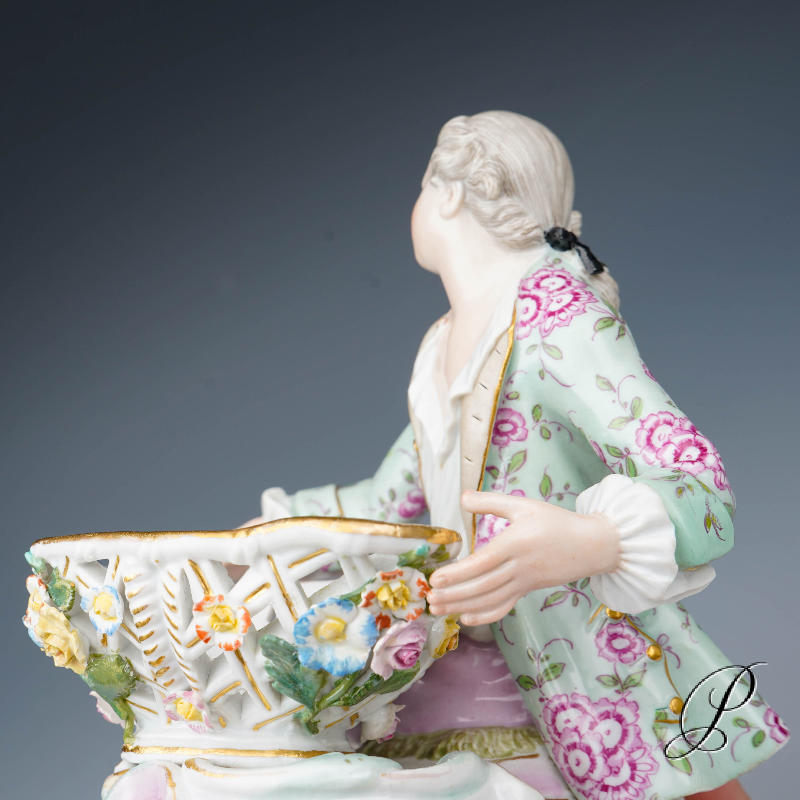 Figur Meissen um 1900 Jhd. Mann an Schale – Bild 11