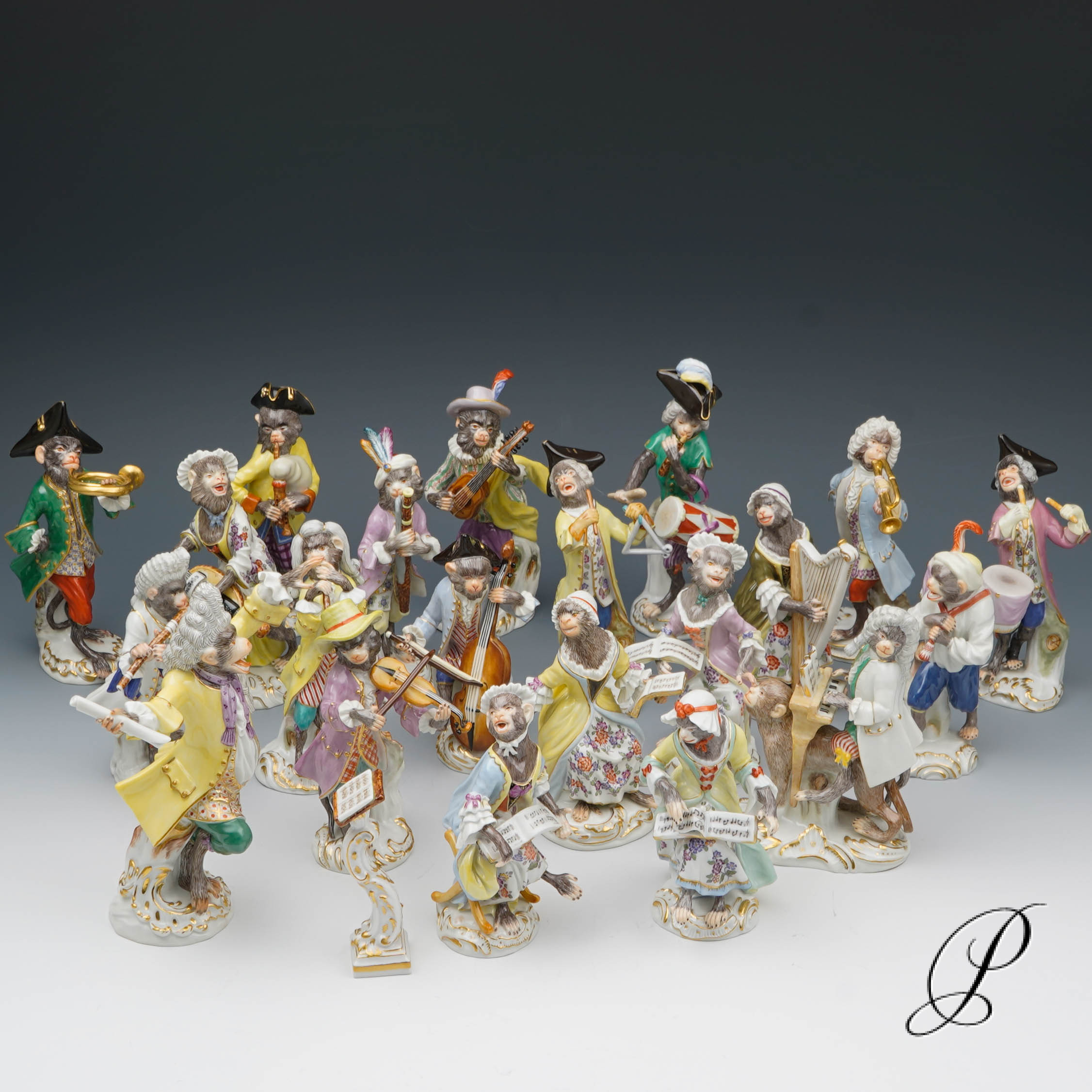 Komplette Affenkapelle Meissen 1.Wahl - 21 Affen plus Notenpult – Bild 2