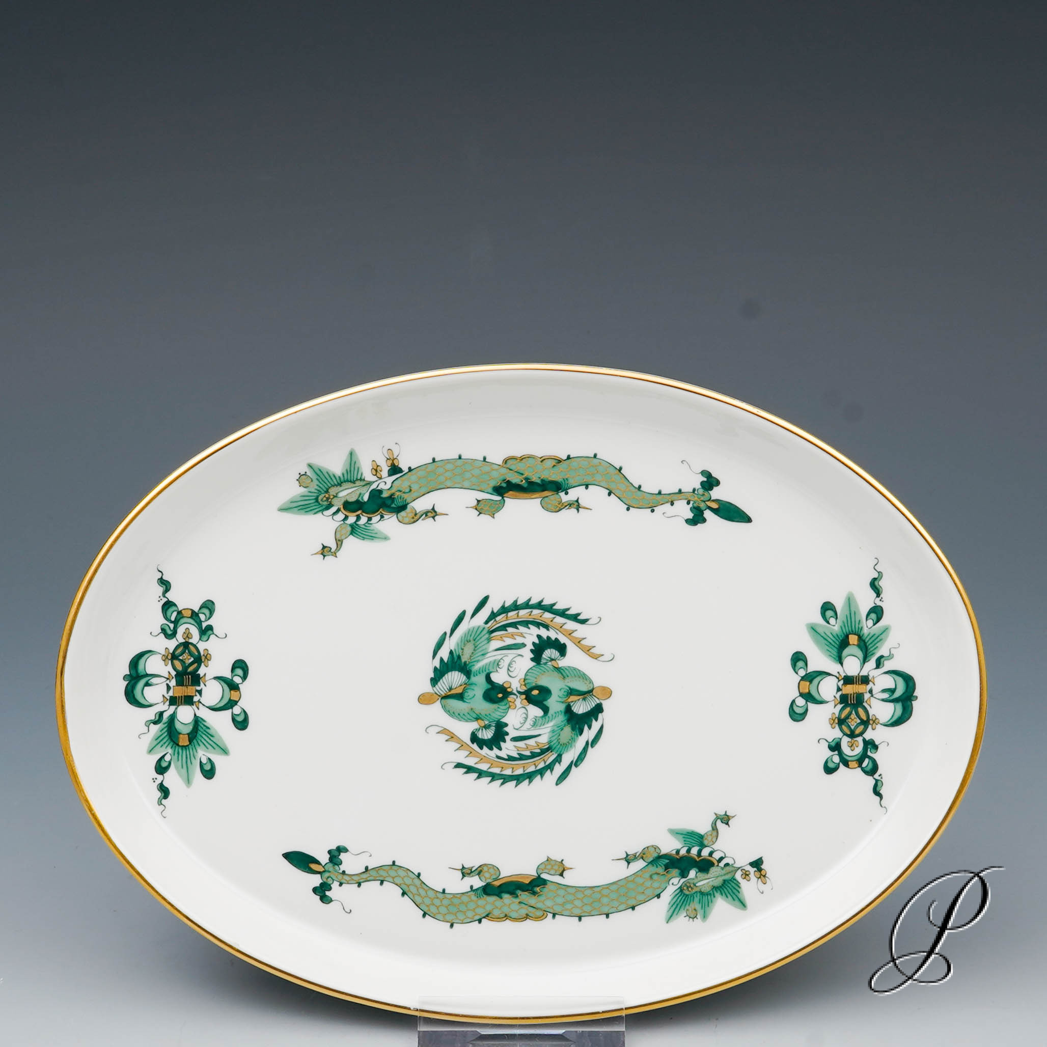 Tablett Meissen 1.Wahl Reicher Drache grün