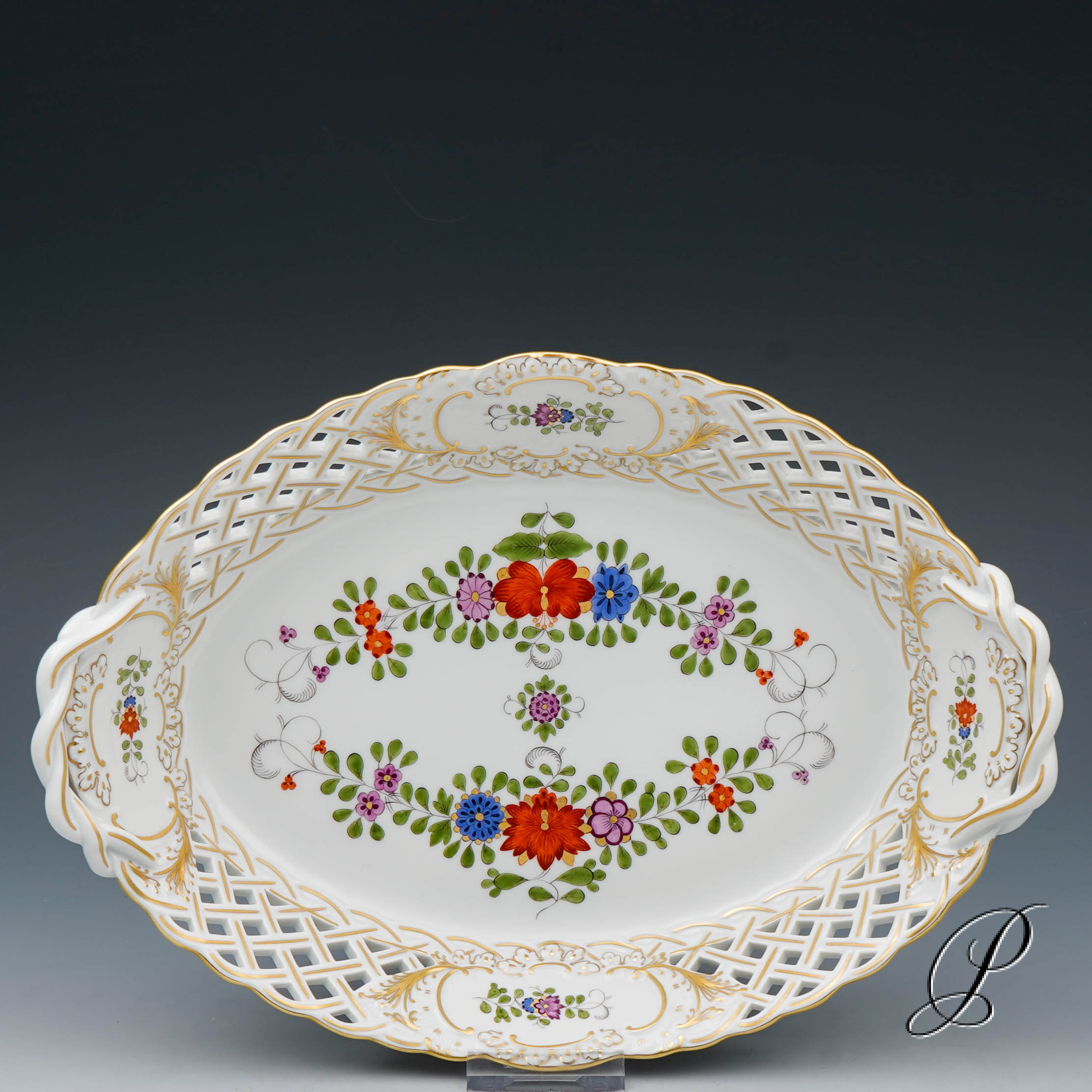 Durchbruchschale Meissen im Dekor Indische Blumenmalerei