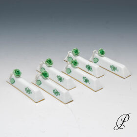 6 Messerbänkchen Herend im Dekor Apponyi grün