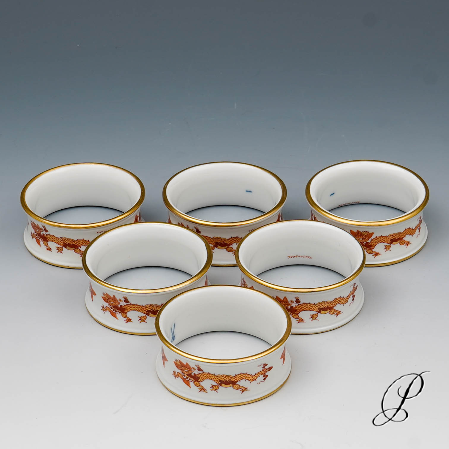 6 Serviettenringe Meissen 1.Wahl im Dekor reicher Drache rot – Bild 2