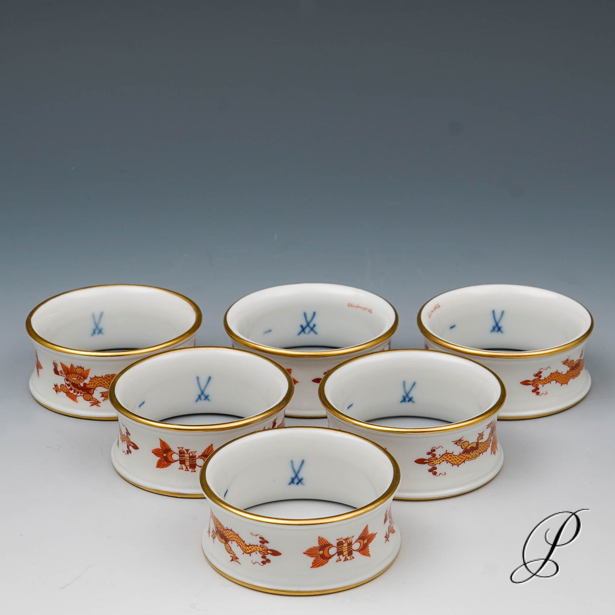 6 Serviettenringe Meissen 1.Wahl im Dekor reicher Drache rot – Bild 8