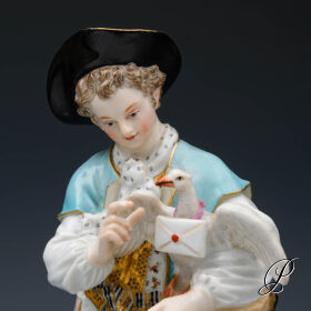 Figur Meissen Knaufzeit Schäfer mit Lamm und Brieftaube von M. Victor Acier