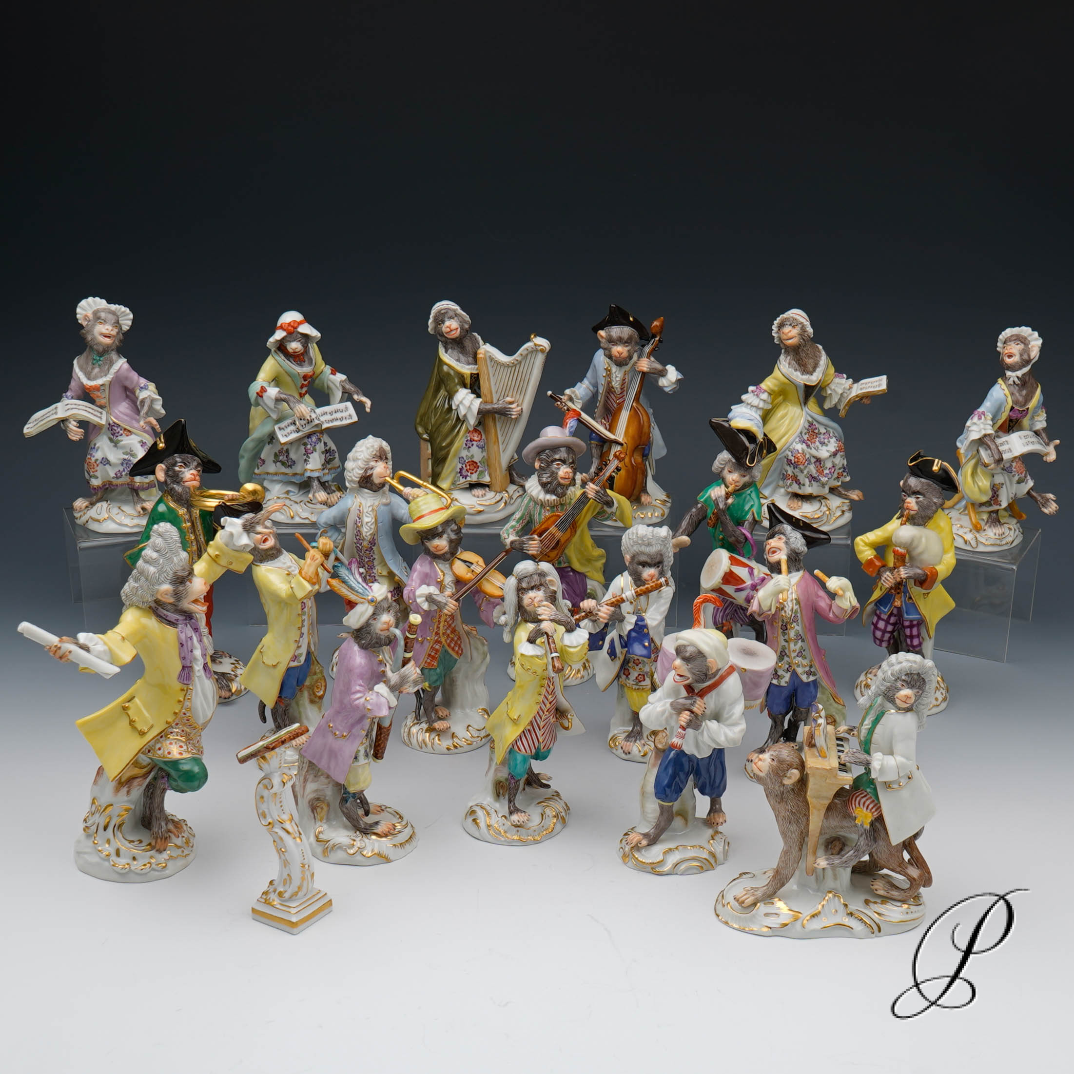 Komplette Affenkapelle Meissen 1.Wahl - 21 Affen plus Notenpult