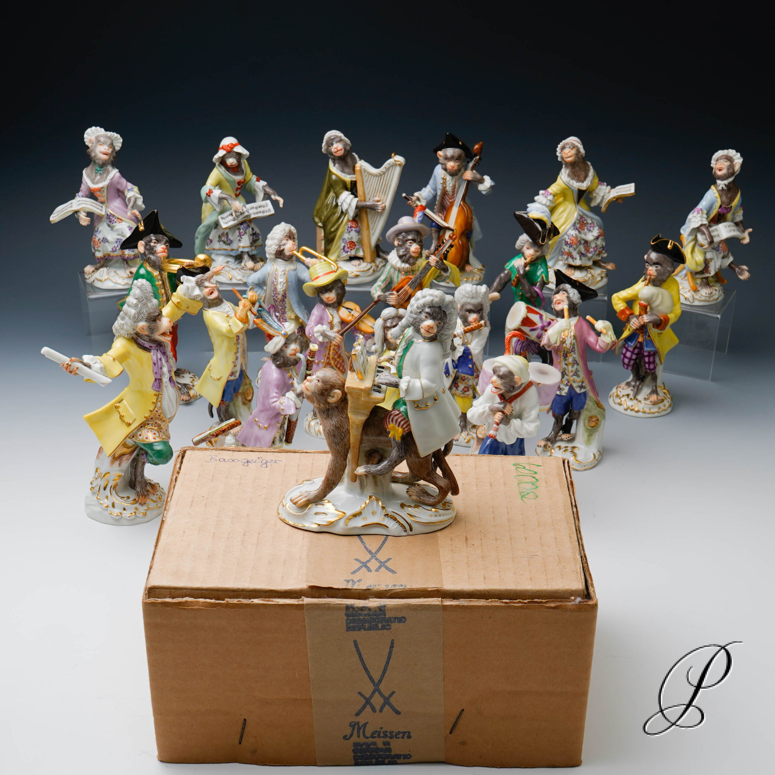 Komplette Affenkapelle Meissen 1.Wahl - 21 Affen plus Notenpult – Bild 23