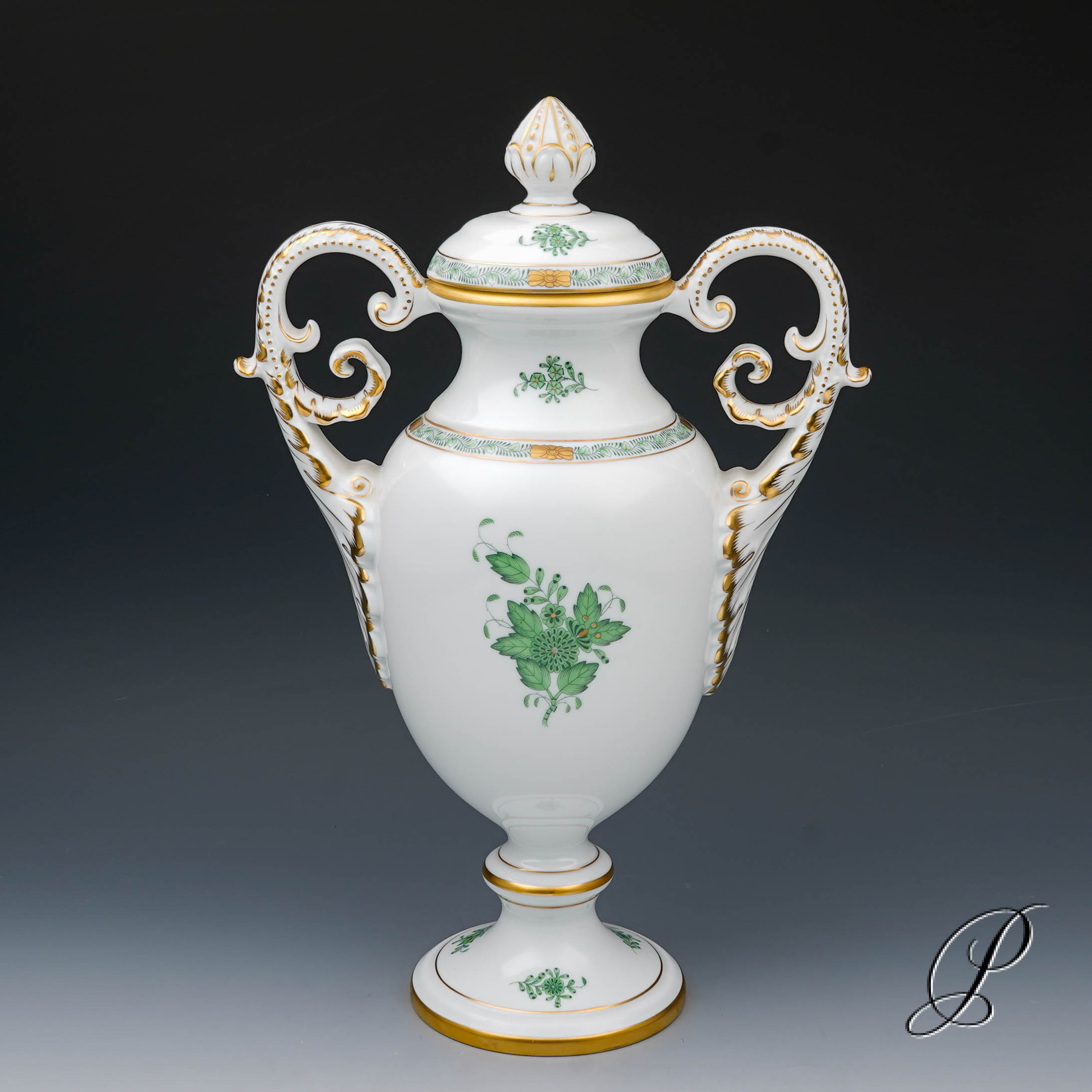 große Deckelvase (37cm!!) Herend im Dekor Apponyi grün