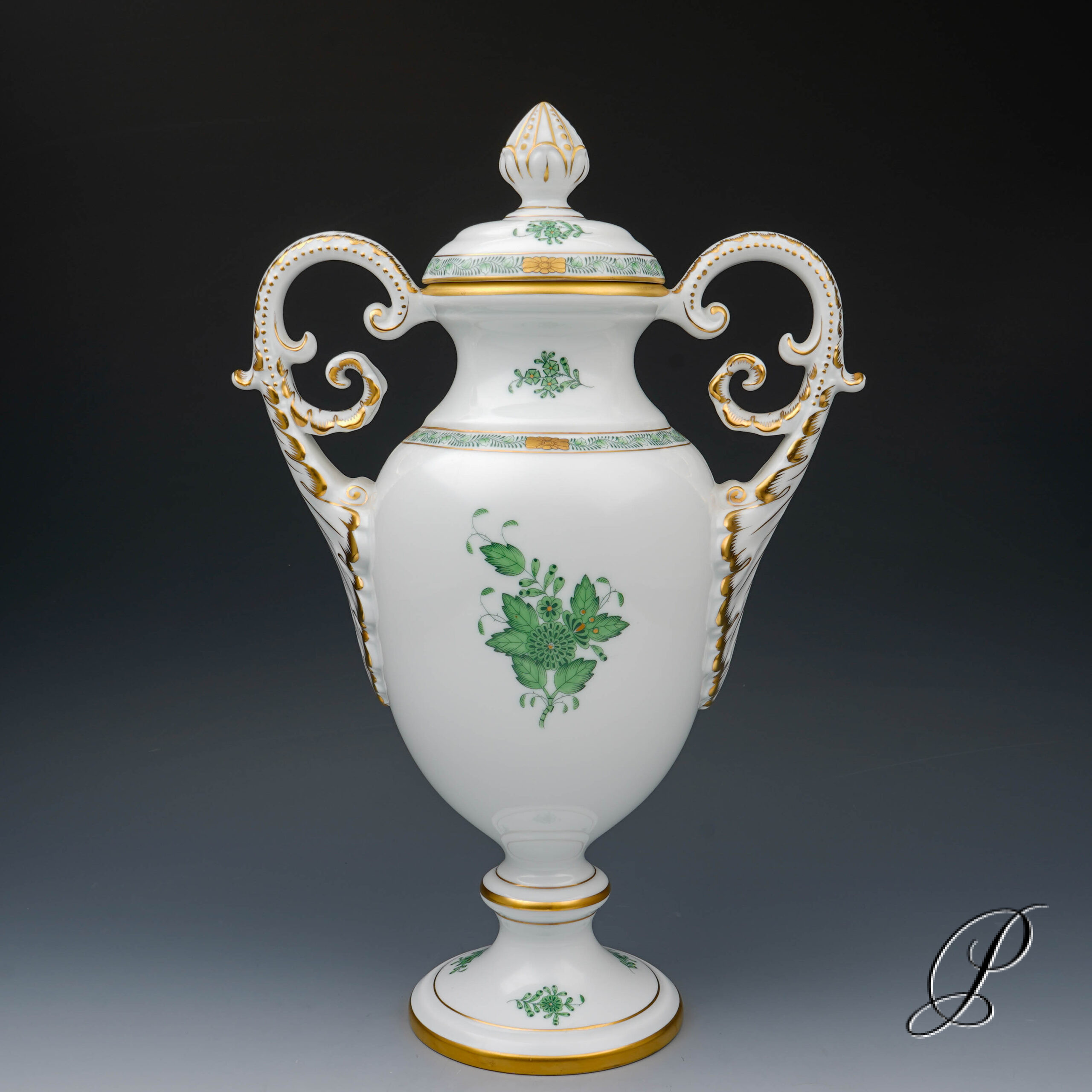 große Deckelvase (37cm!!) Herend im Dekor Apponyi grün – Bild 2