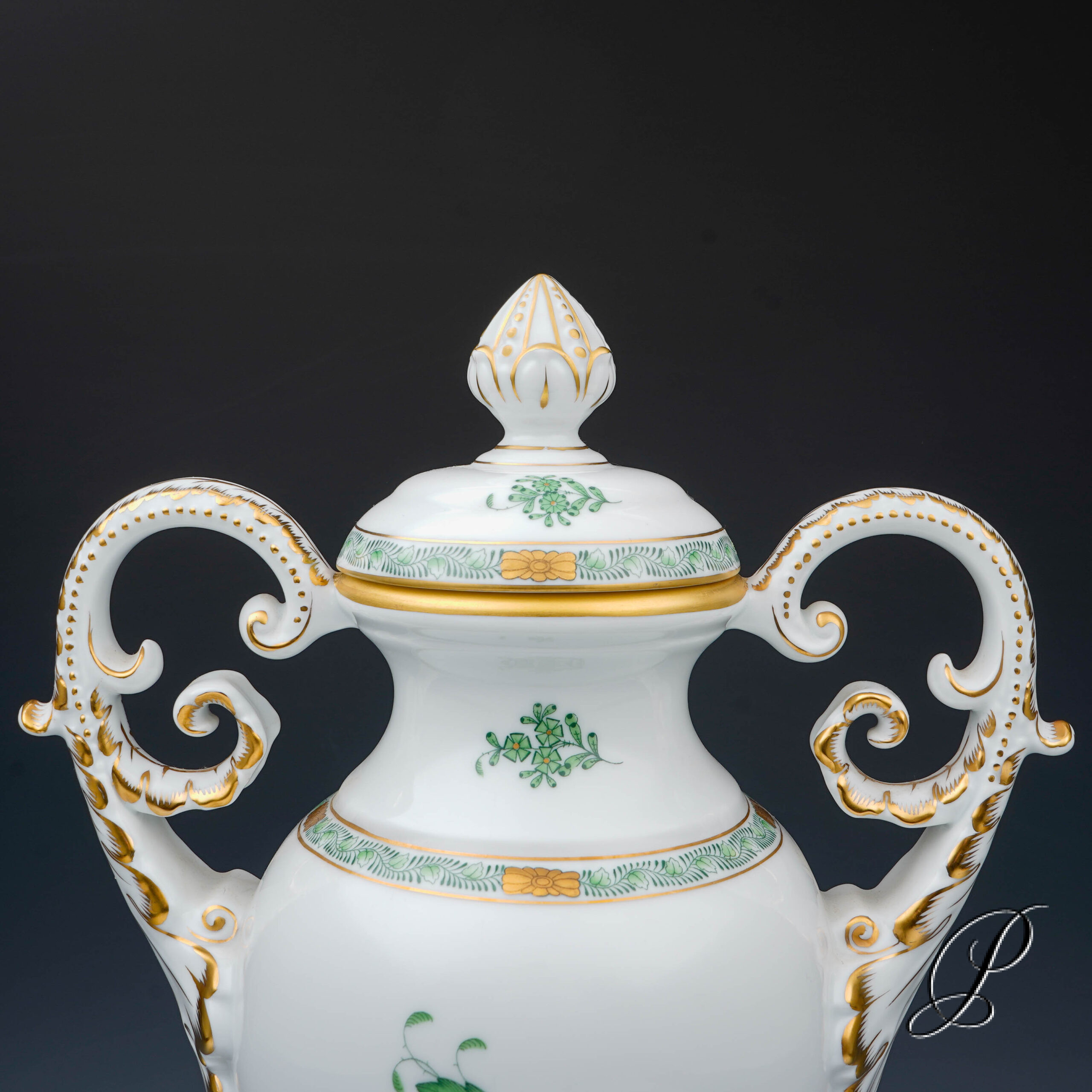 große Deckelvase (37cm!!) Herend im Dekor Apponyi grün – Bild 3