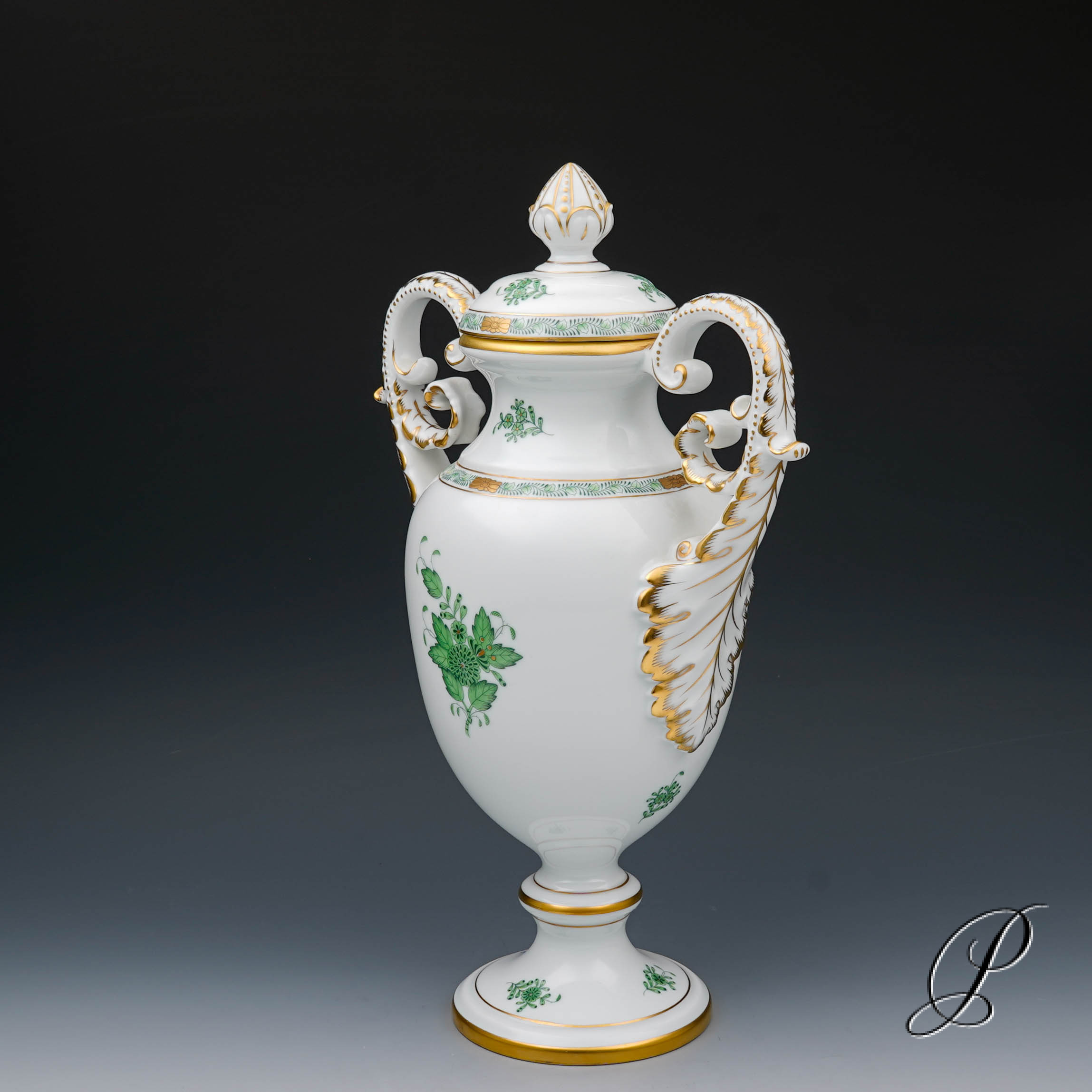 große Deckelvase (37cm!!) Herend im Dekor Apponyi grün – Bild 5