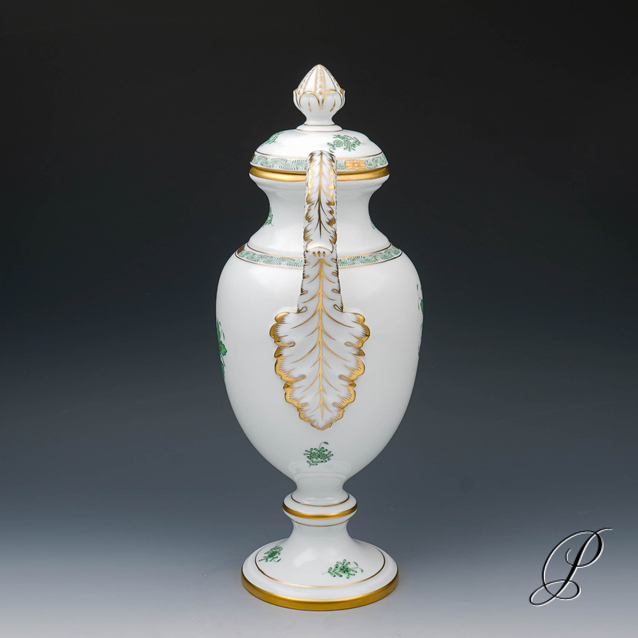 große Deckelvase (37cm!!) Herend im Dekor Apponyi grün – Bild 6