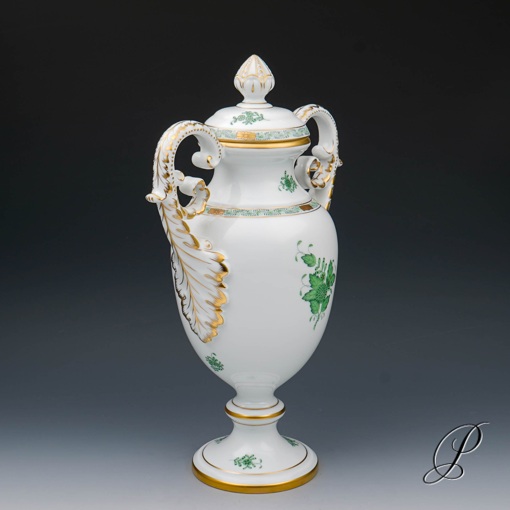 große Deckelvase (37cm!!) Herend im Dekor Apponyi grün – Bild 7