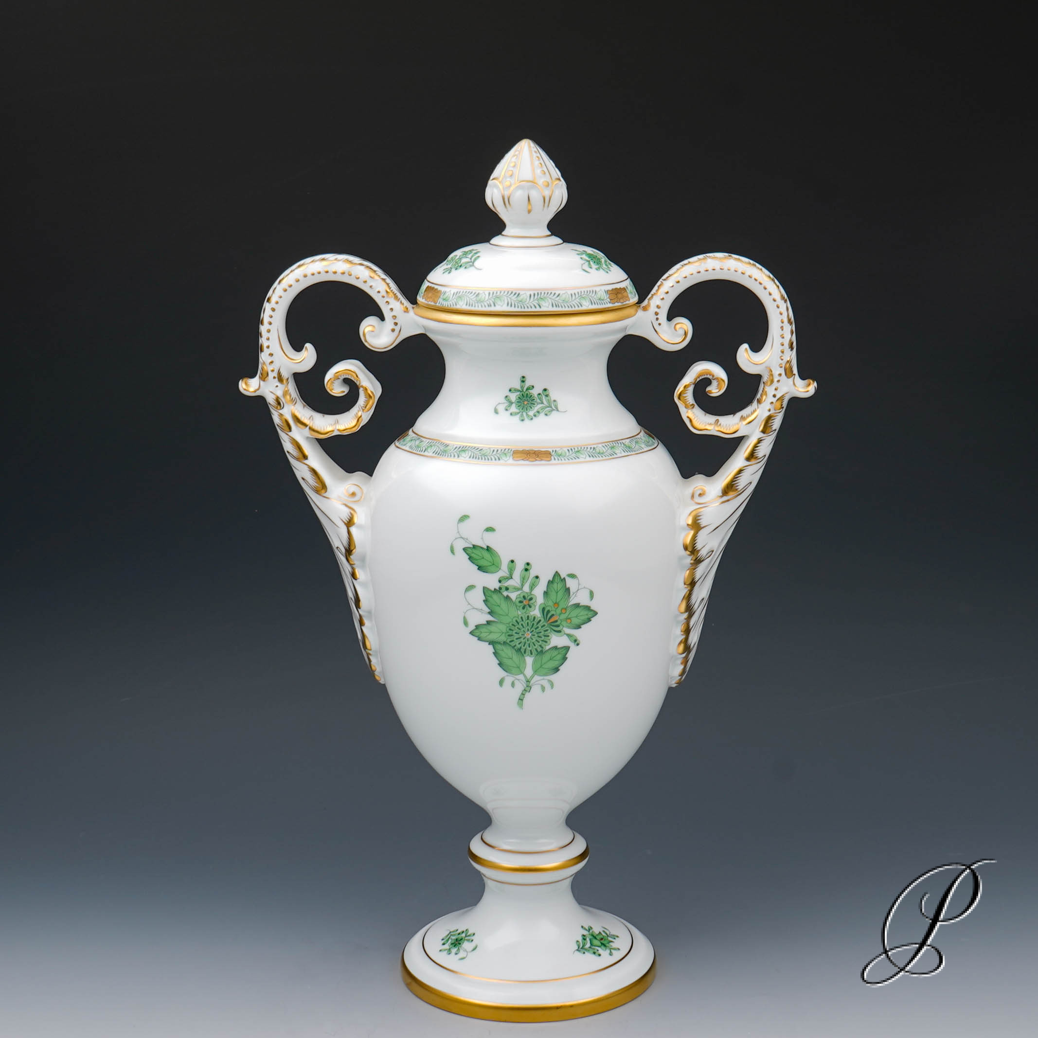 große Deckelvase (37cm!!) Herend im Dekor Apponyi grün – Bild 8