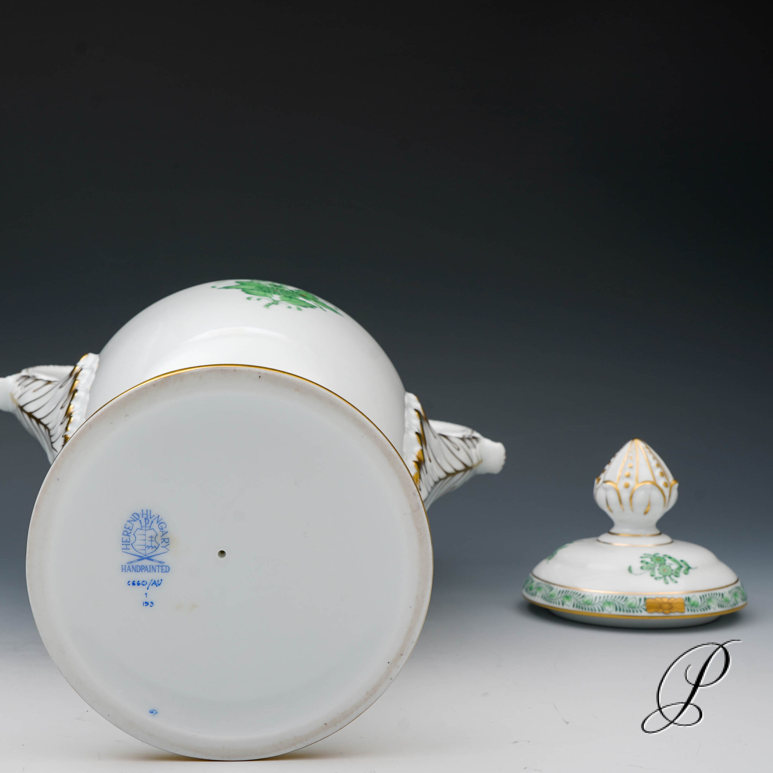 große Deckelvase (37cm!!) Herend im Dekor Apponyi grün – Bild 9
