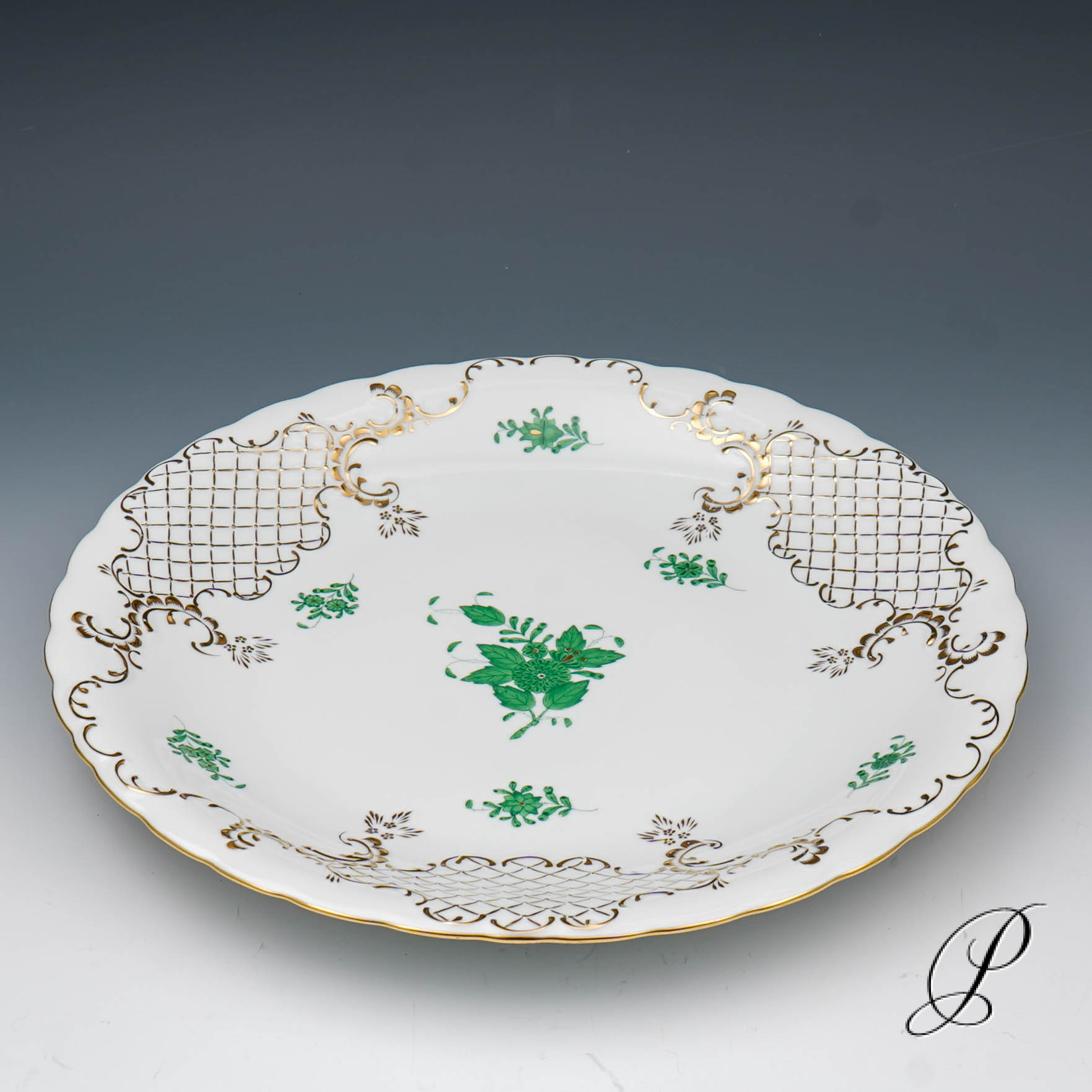 große Kuchenschale Herend im Dekor Apponyi grün – Bild 2