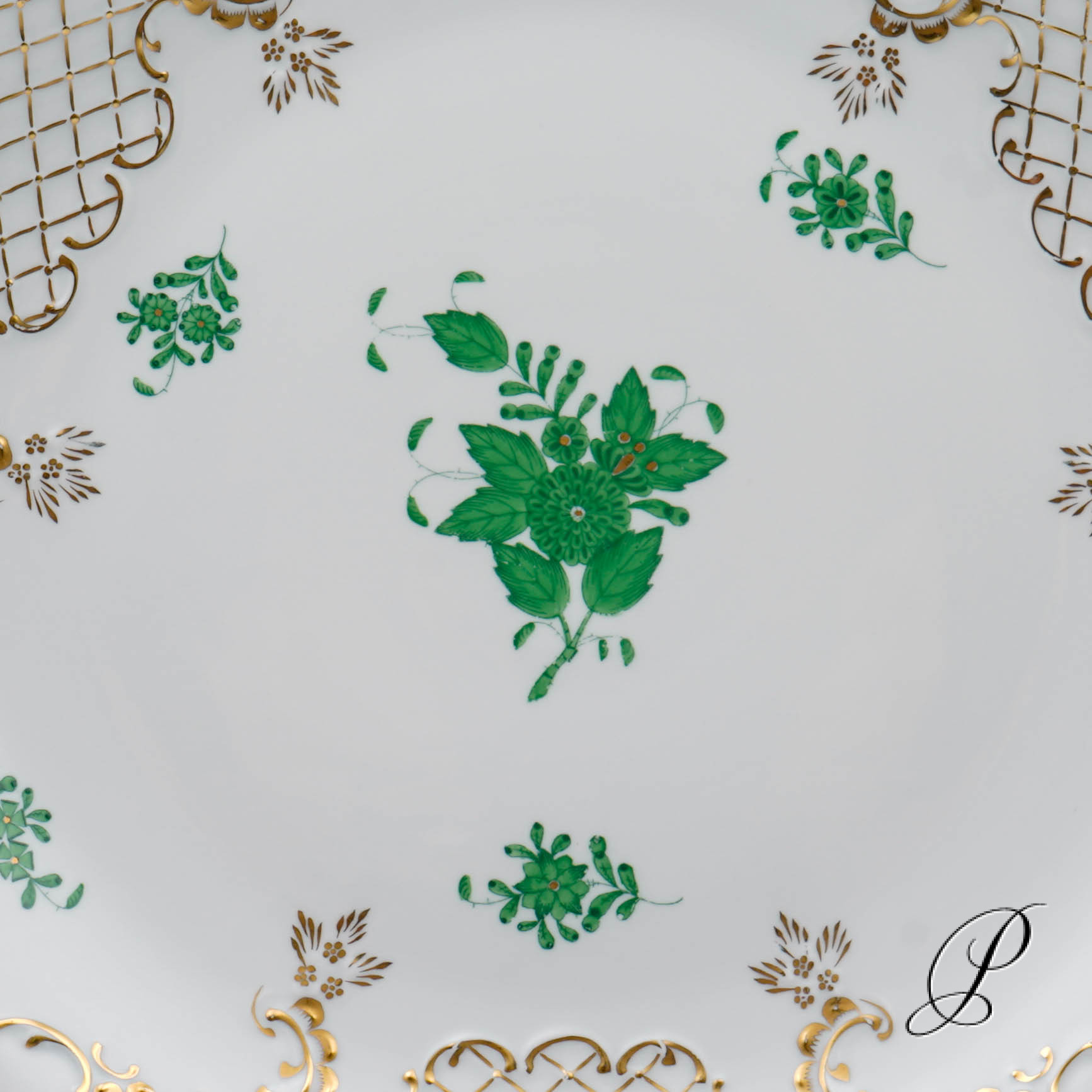 große Kuchenschale Herend im Dekor Apponyi grün – Bild 3