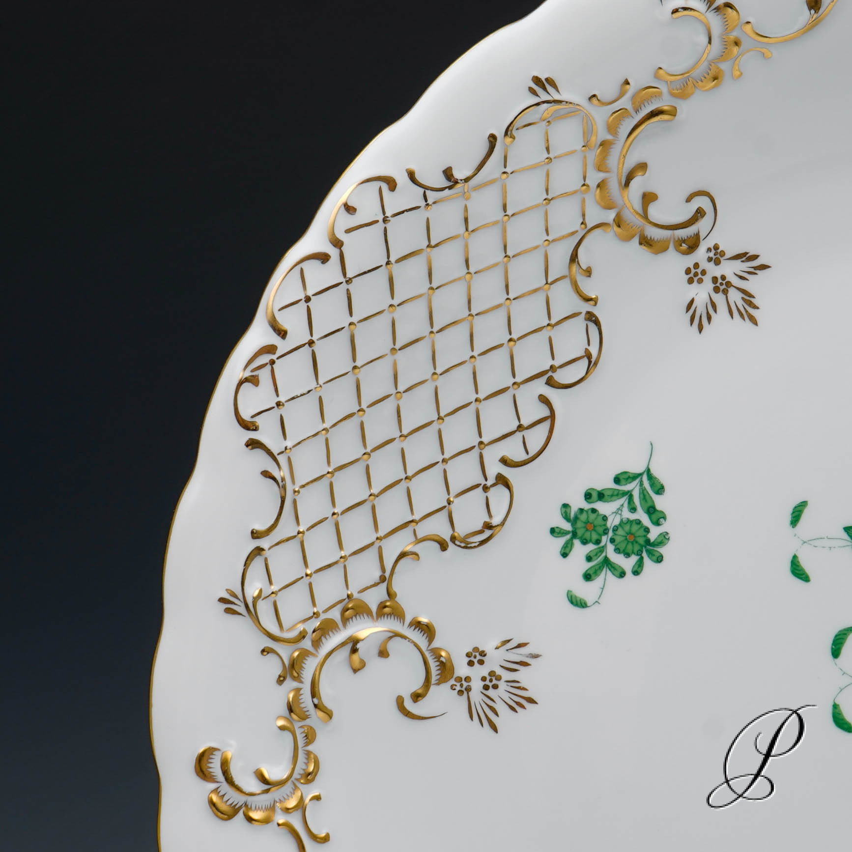 große Kuchenschale Herend im Dekor Apponyi grün – Bild 5