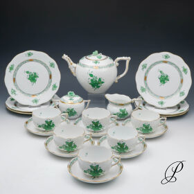 Teeservice Herend im Dekor Apponyi grün für 6 Personen
