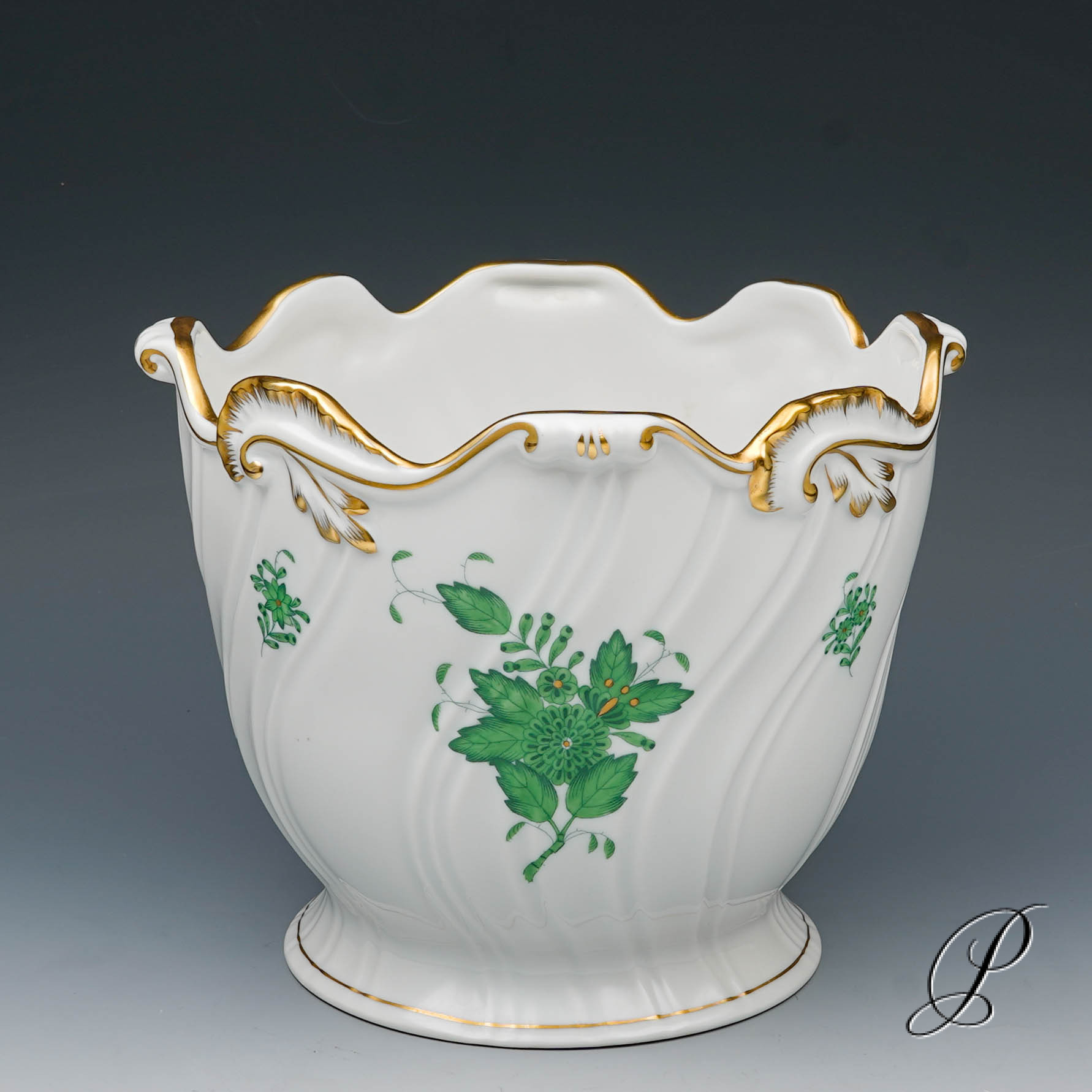 großer schwerer Blumentopf Herend Apponyi grün