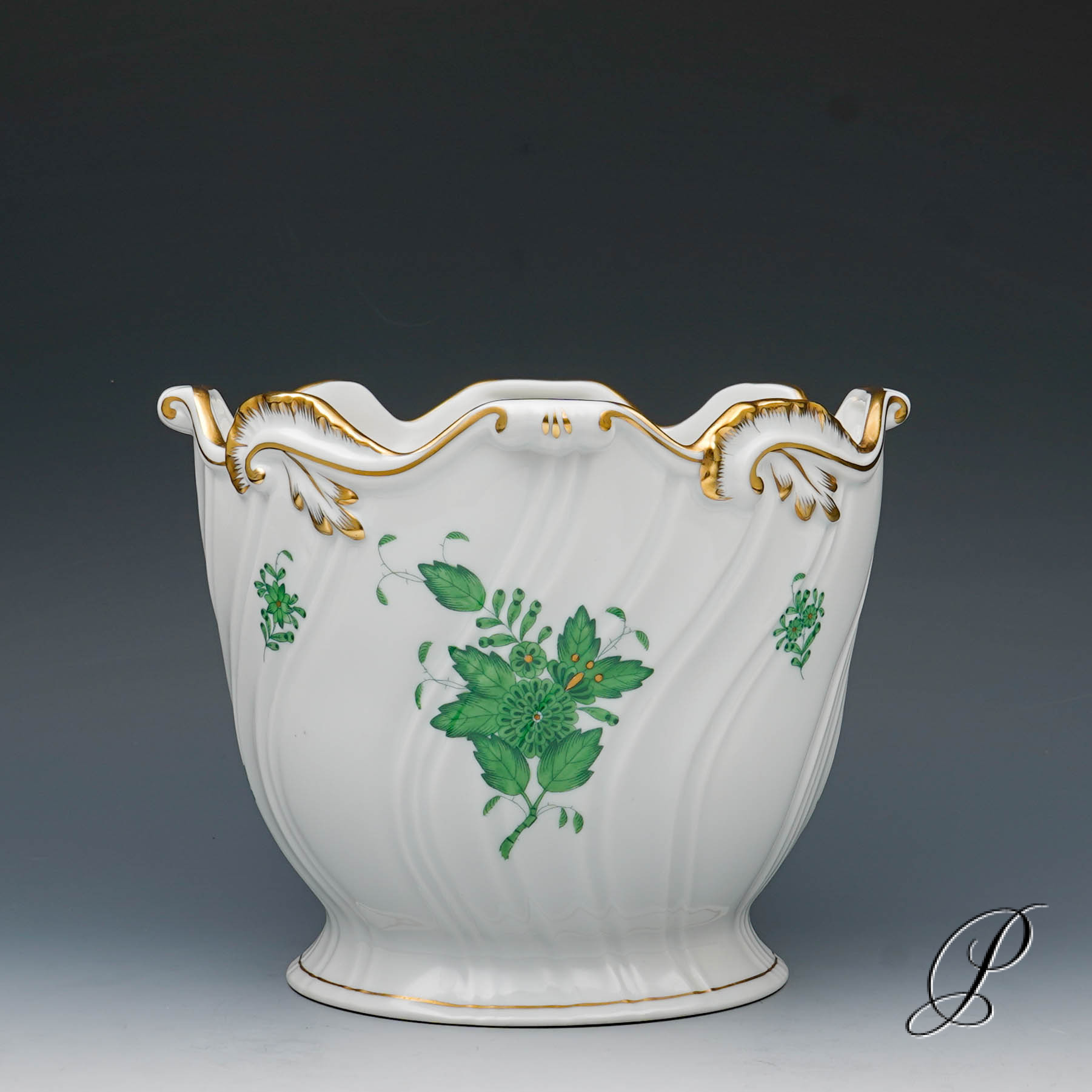 großer schwerer Blumentopf Herend Apponyi grün – Bild 2
