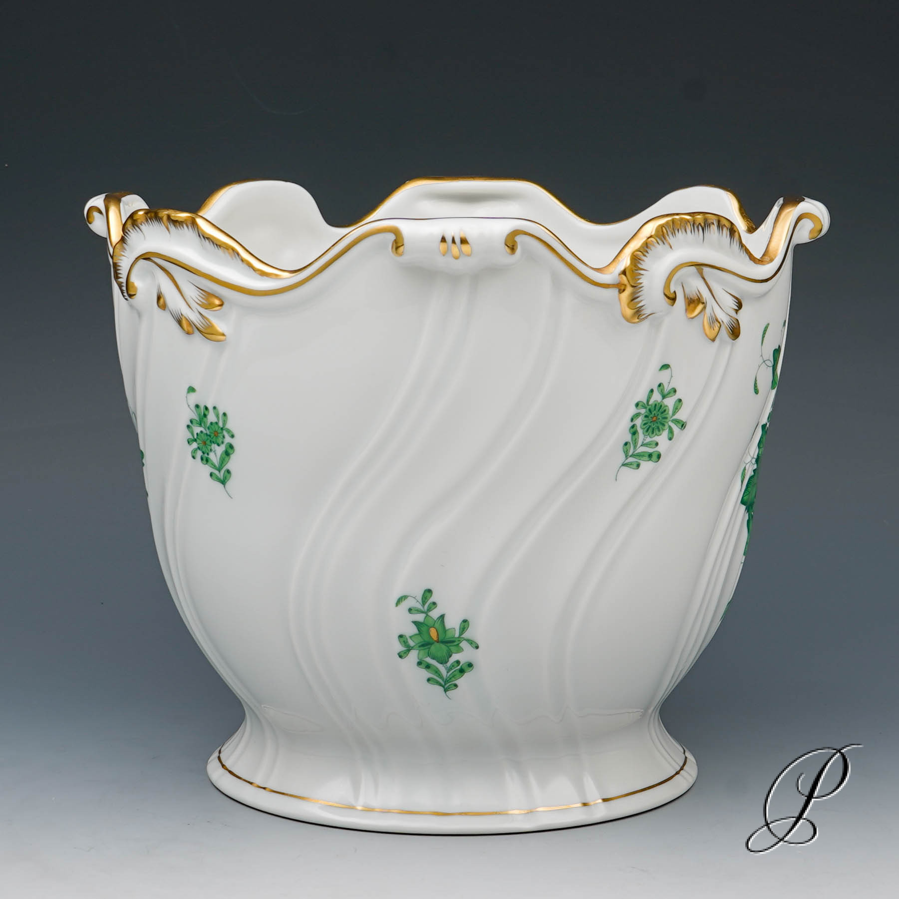 großer schwerer Blumentopf Herend Apponyi grün – Bild 3