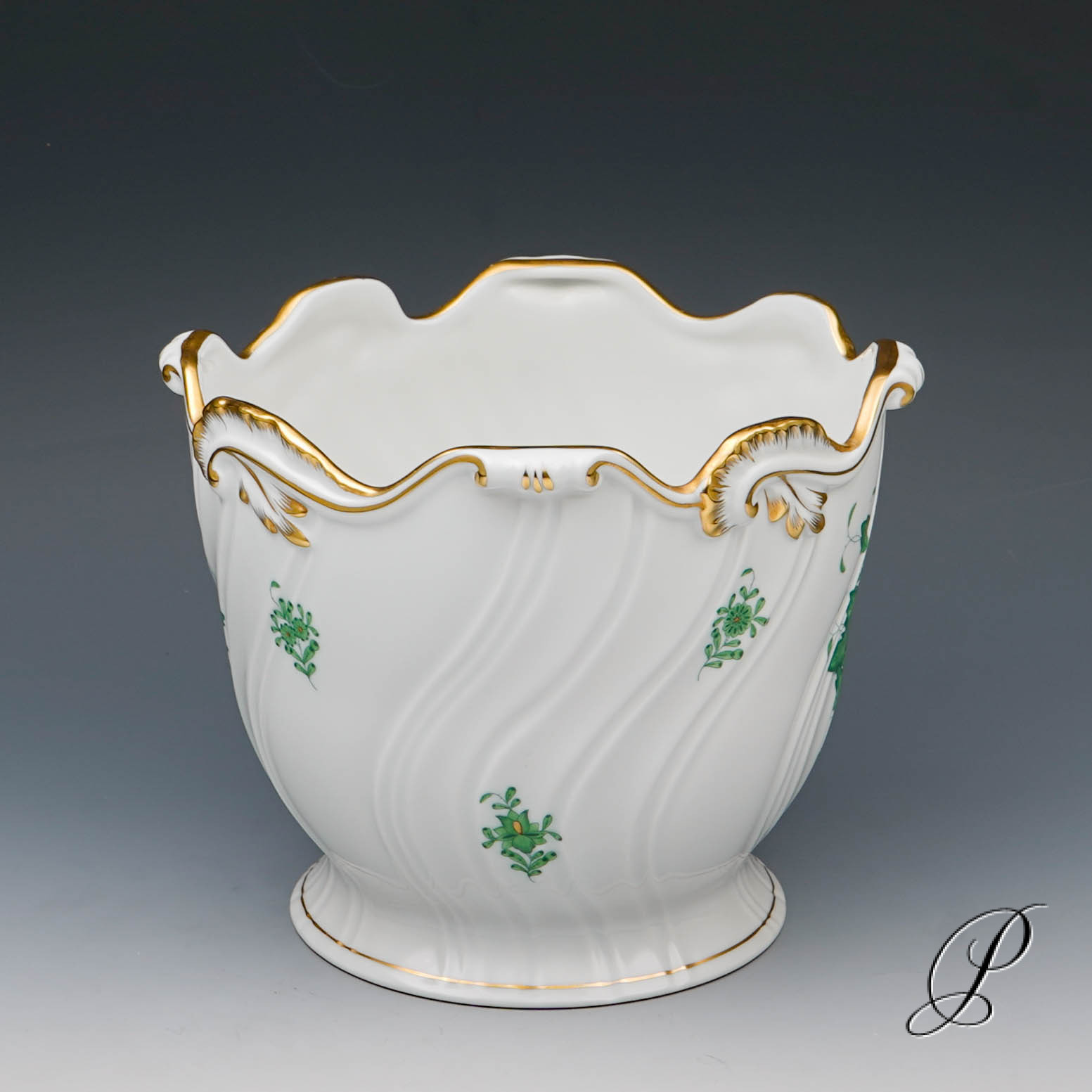 großer schwerer Blumentopf Herend Apponyi grün – Bild 4