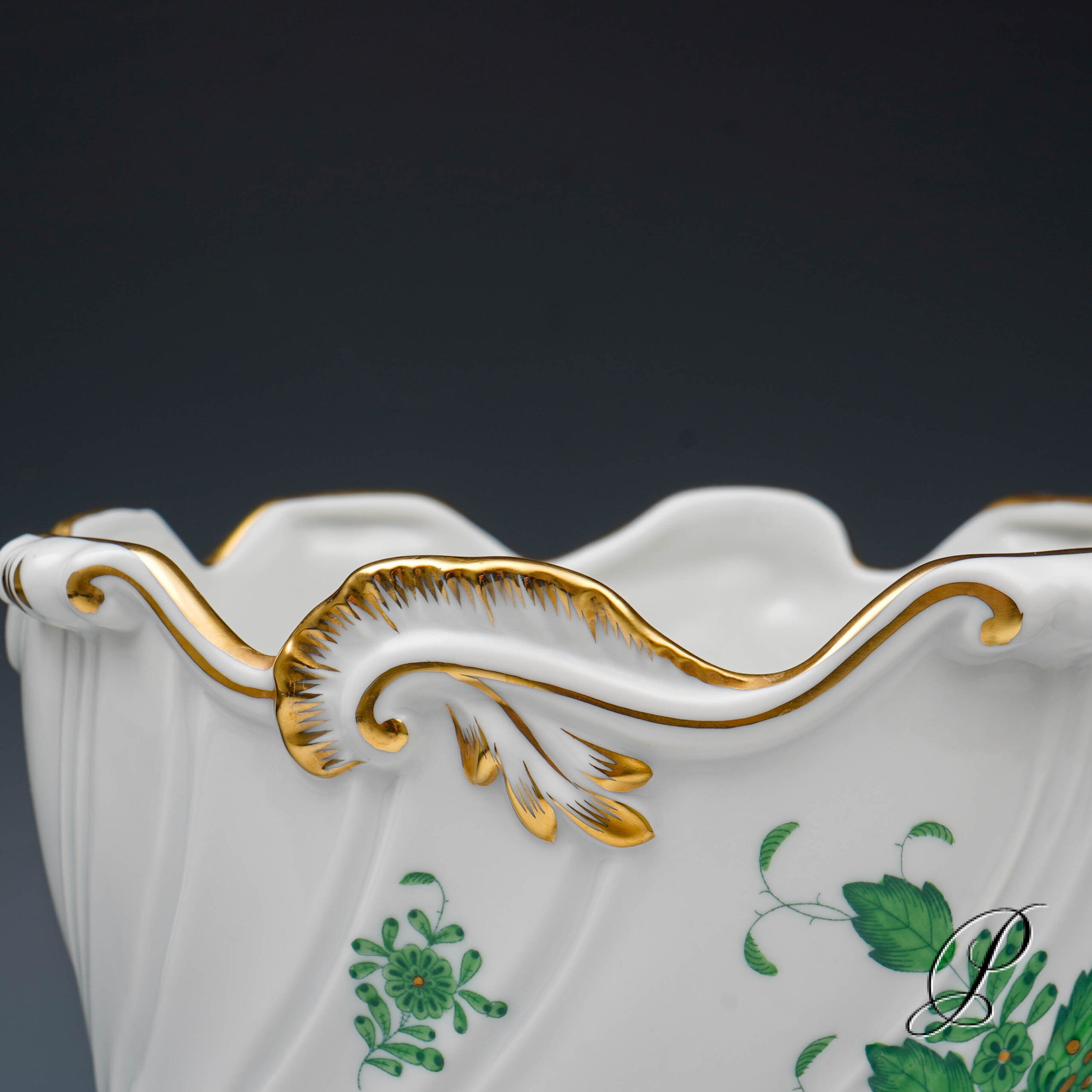 großer schwerer Blumentopf Herend Apponyi grün – Bild 5