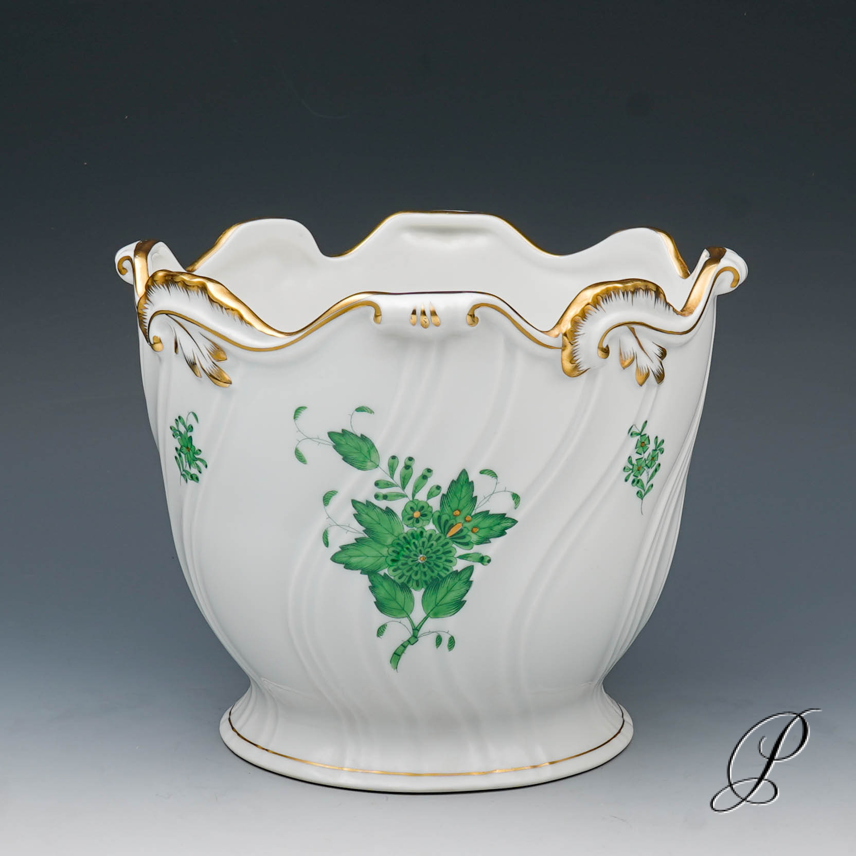 großer schwerer Blumentopf Herend Apponyi grün