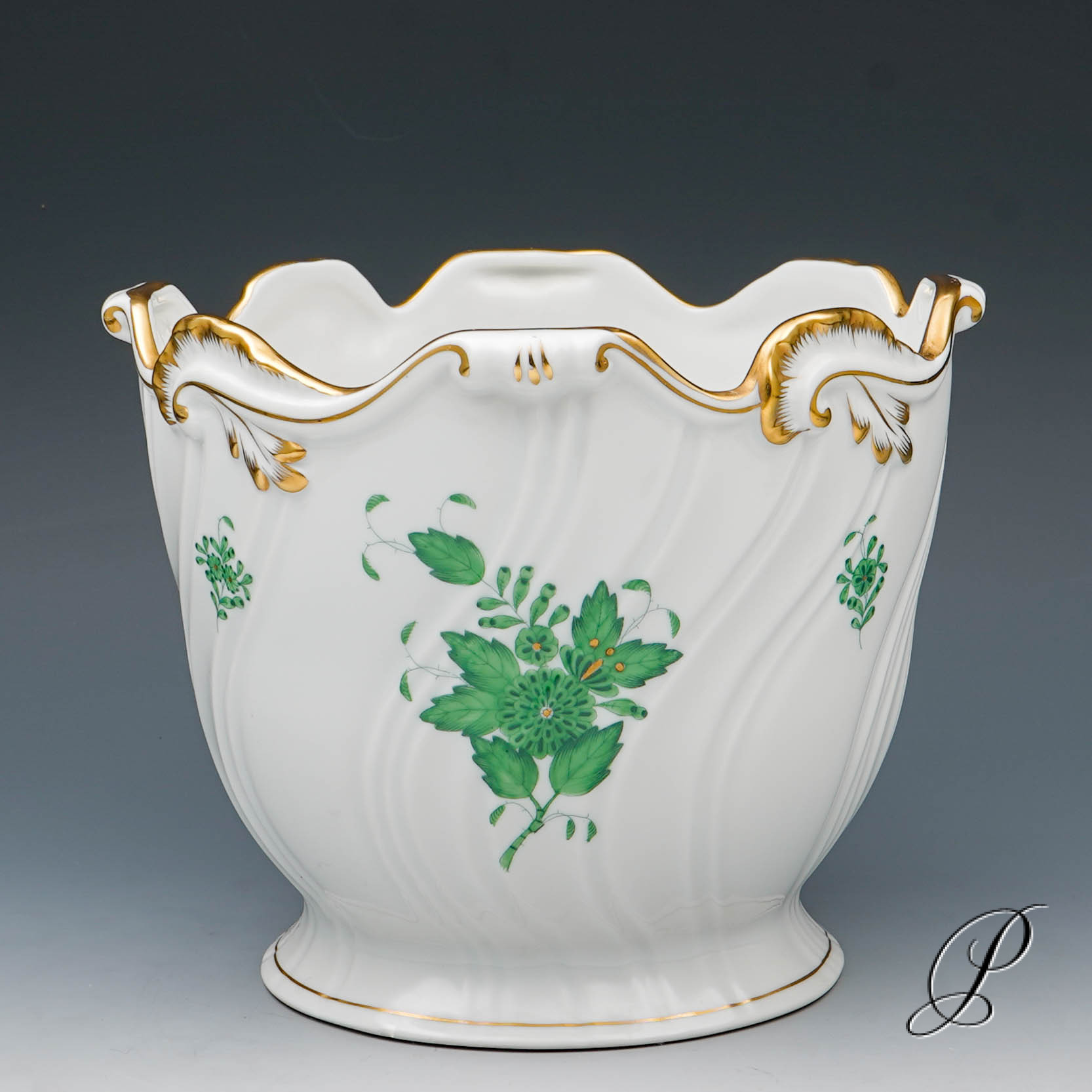 großer schwerer Blumentopf Herend Apponyi grün – Bild 4